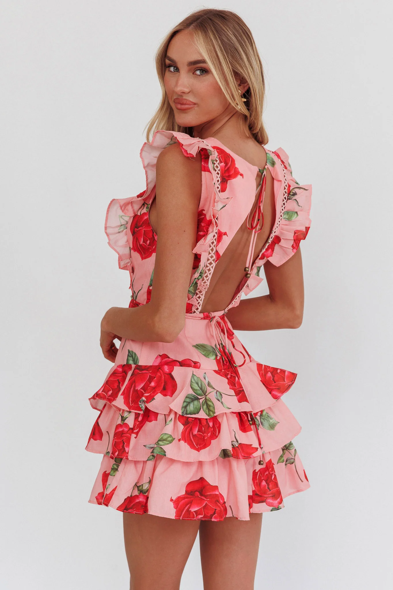 Weekend Muse Sleeveless Layered Frill Romper Rose - Sonourner