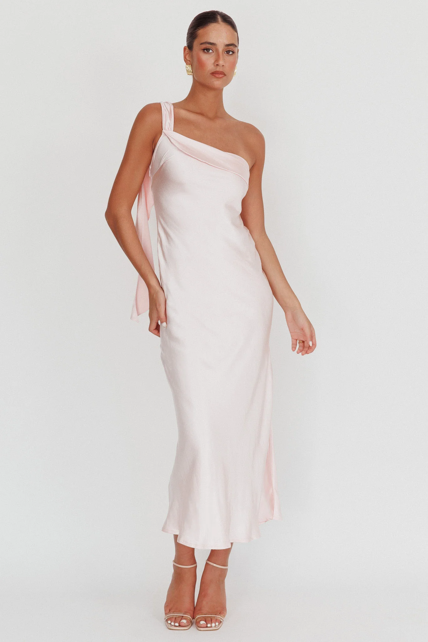 Carmel One-Shoulder Sash Maxi Dress Blush - Sonourner