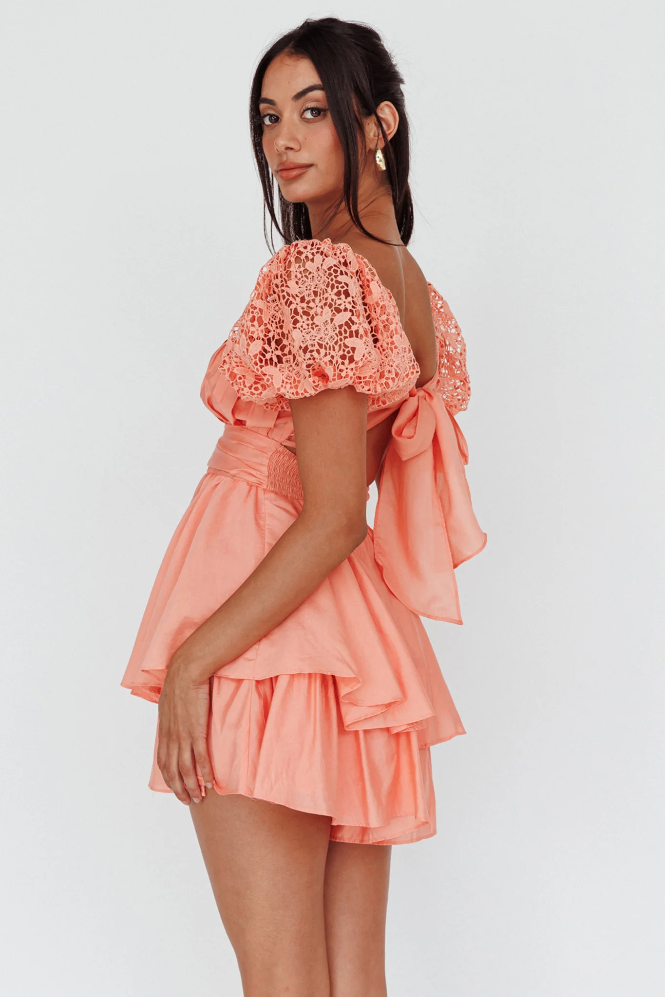 Hold My Halo Lace Sleeve Romper Apricot - Sonourner