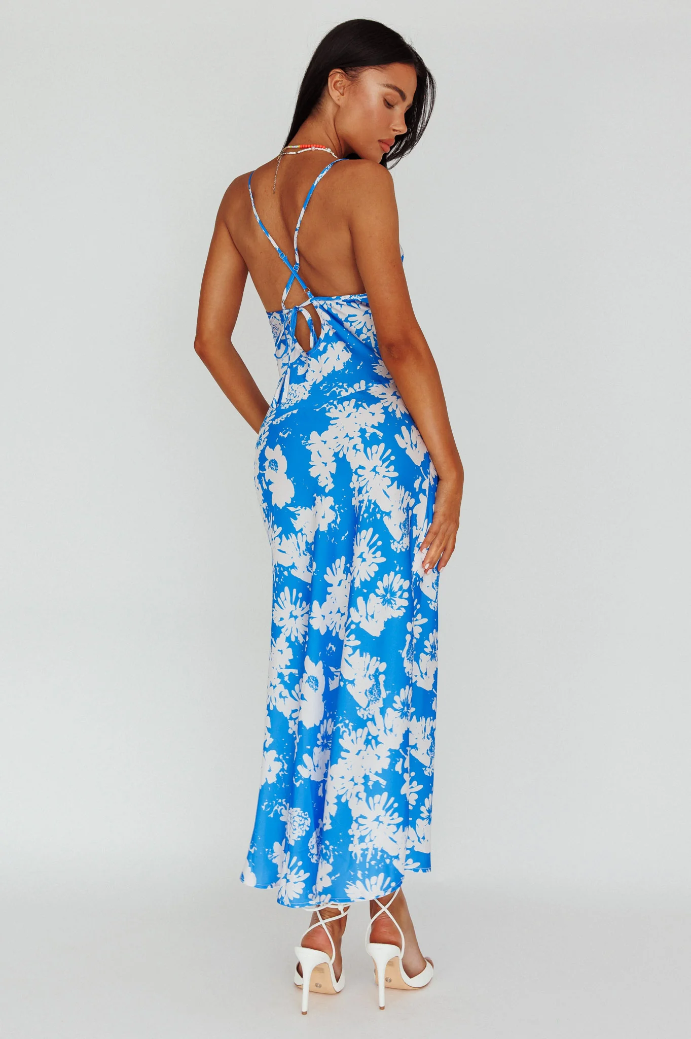 Sherilyn Criss-Cross Back Midi Dress Blue Floral - Sonourner