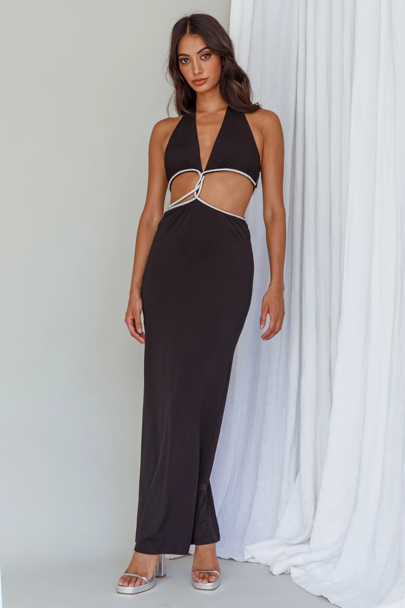 Starlight Stroll Cut-Out Diamante Dress Black - Sonourner