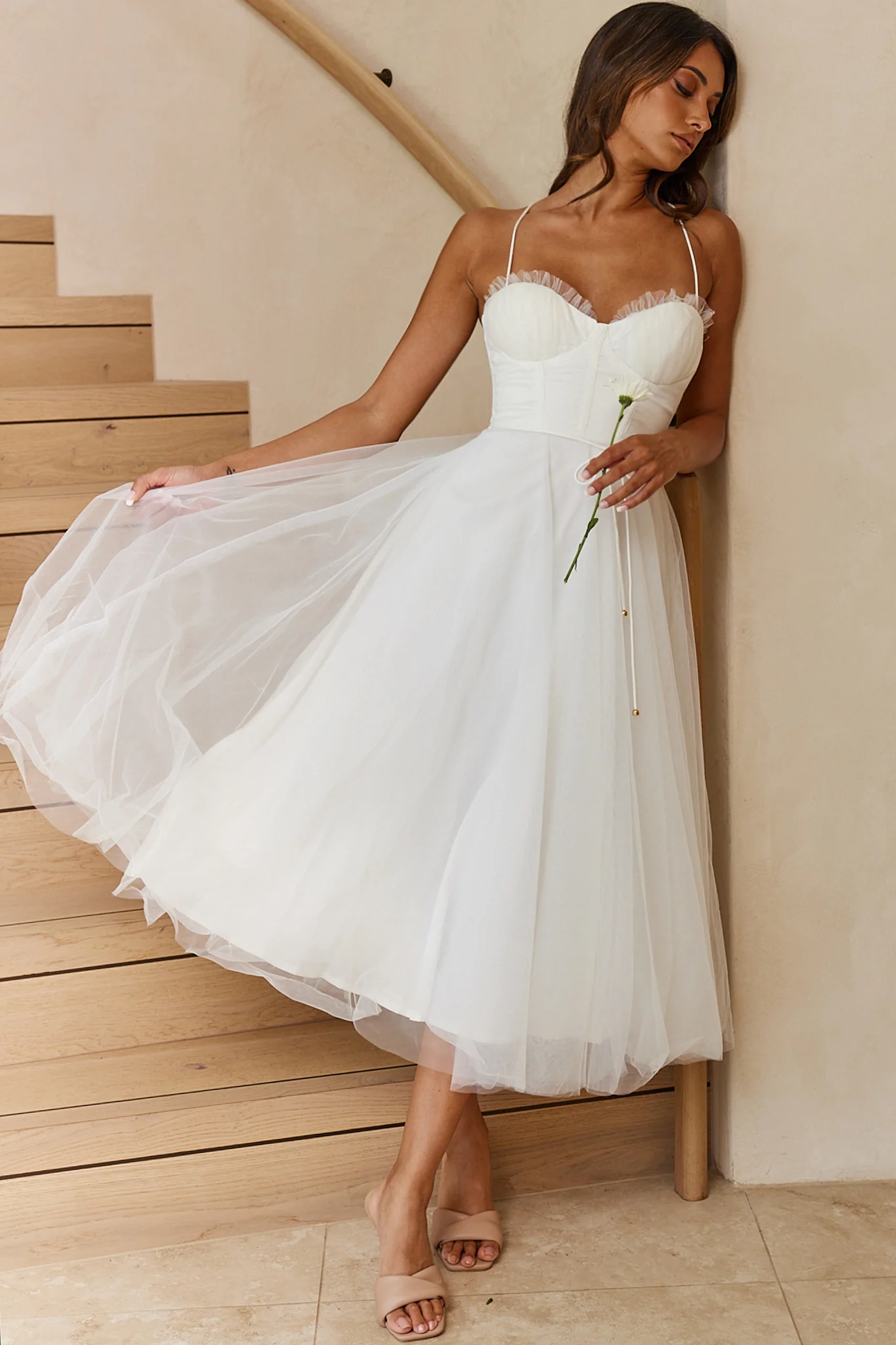 Smitten Sweetheart Neckline Chiffon Midi Dress White - Sonourner