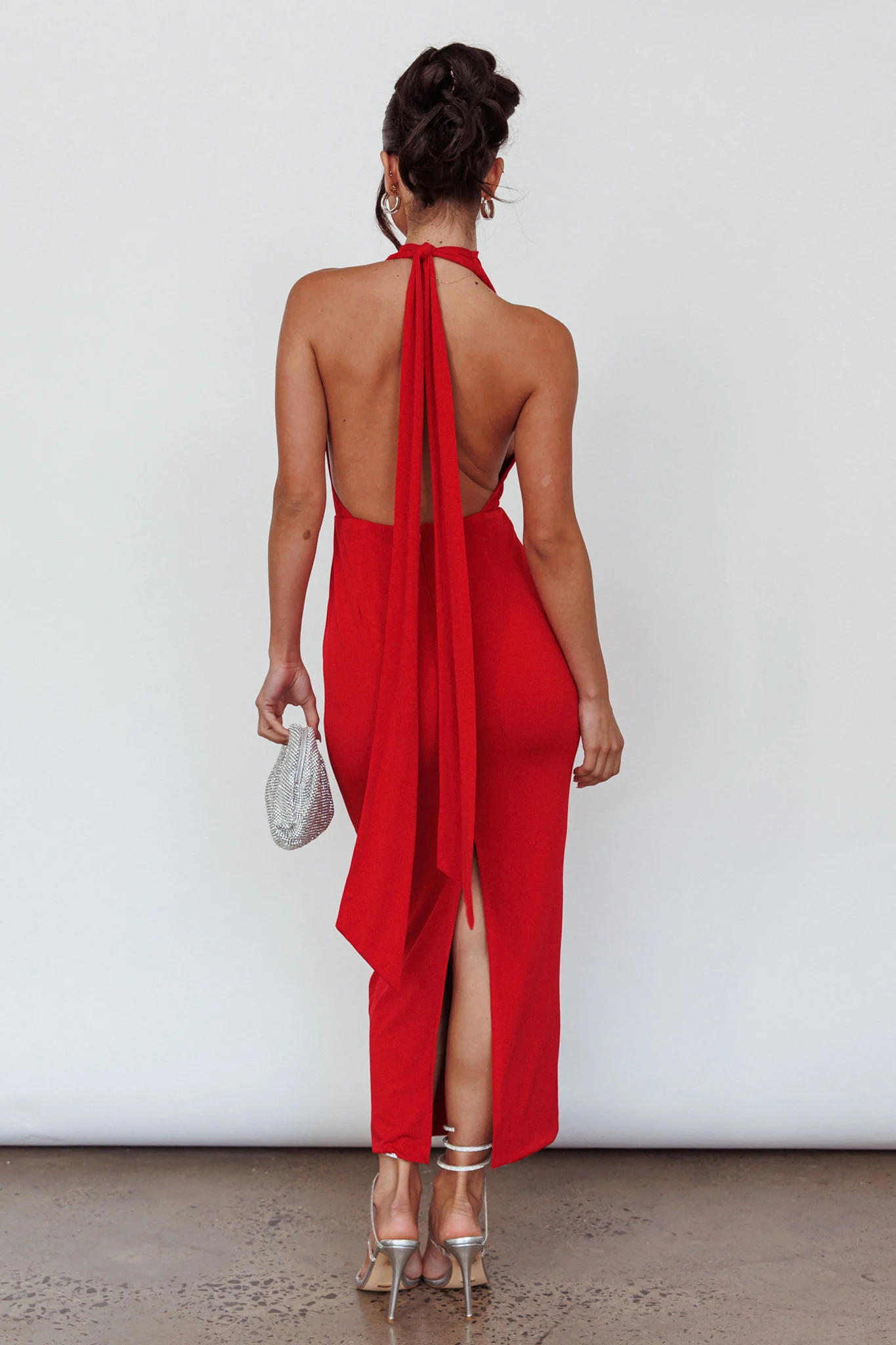 Caden Backless Halterneck Dress Red - Sonourner