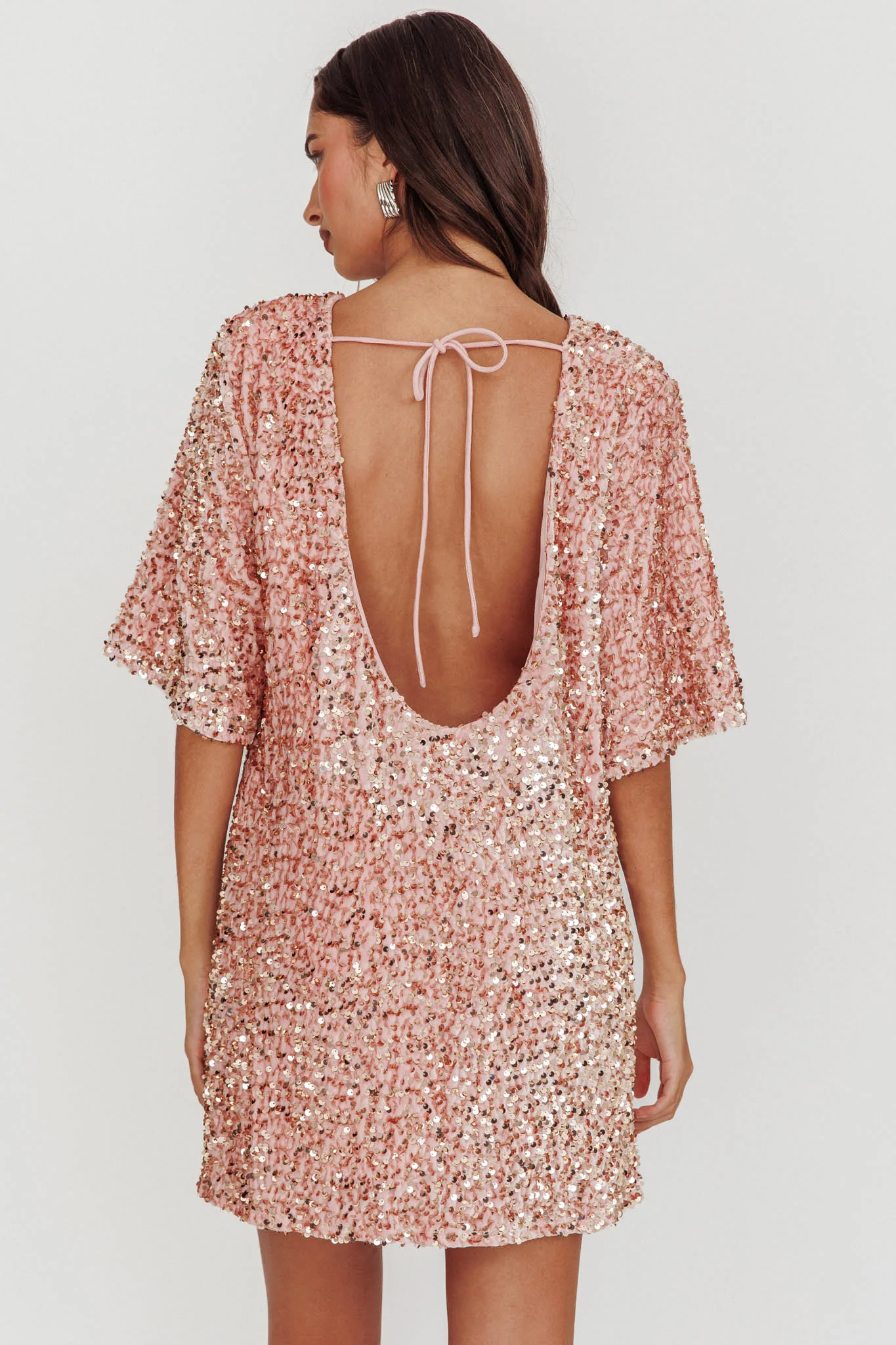 Miramar Backless Sequin Dress Baby Pink - Sonourner