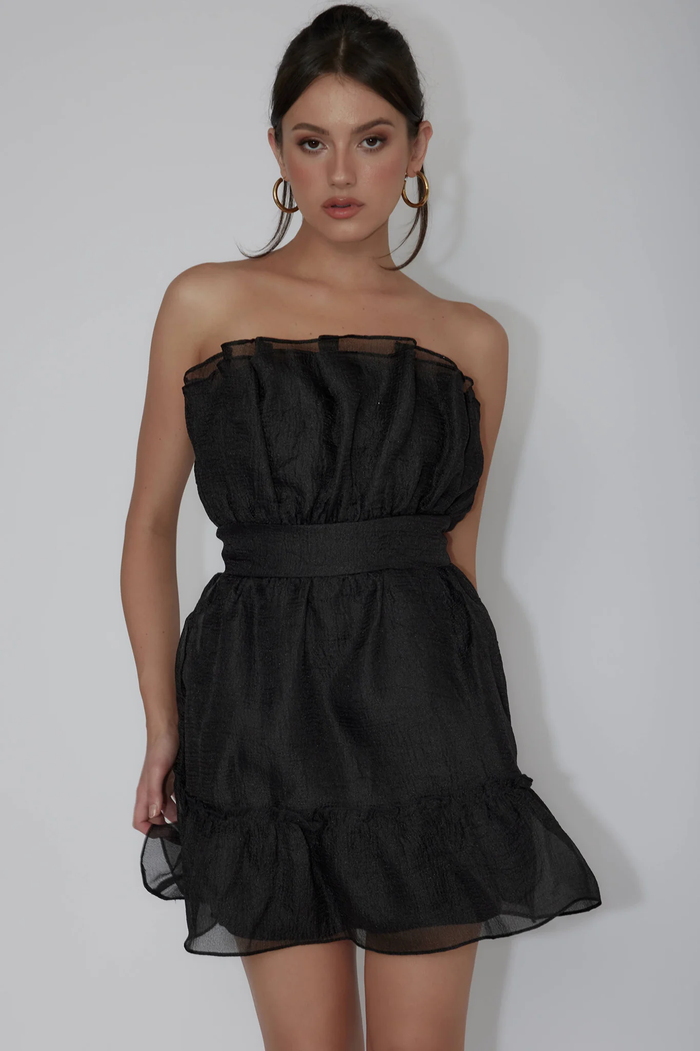 Marisela Strapless Frill Hem Mini Dress Black - Sonourner