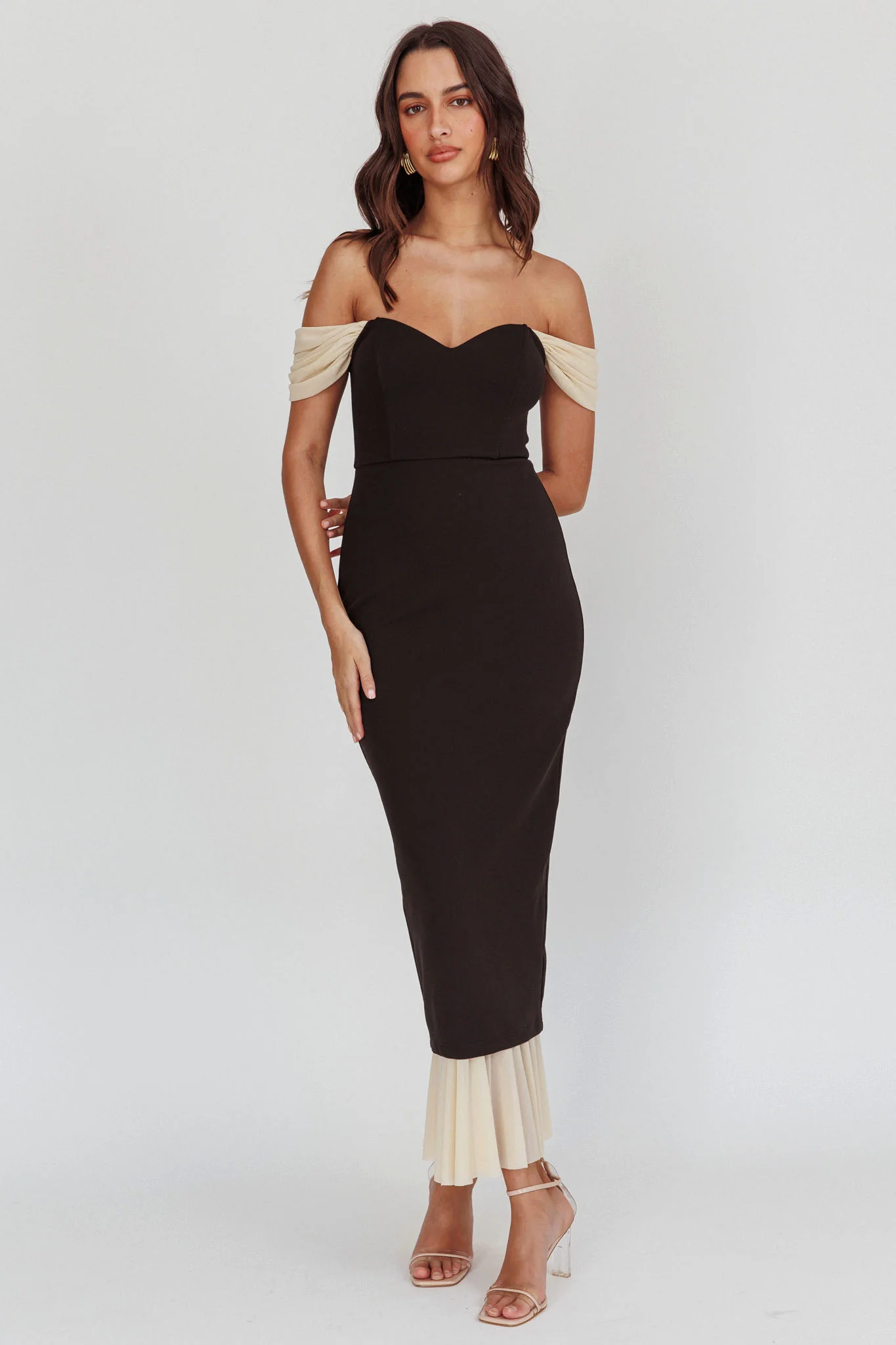 Freesia Off Shoulder Bodycon Maxi Dress Black - Sonourner