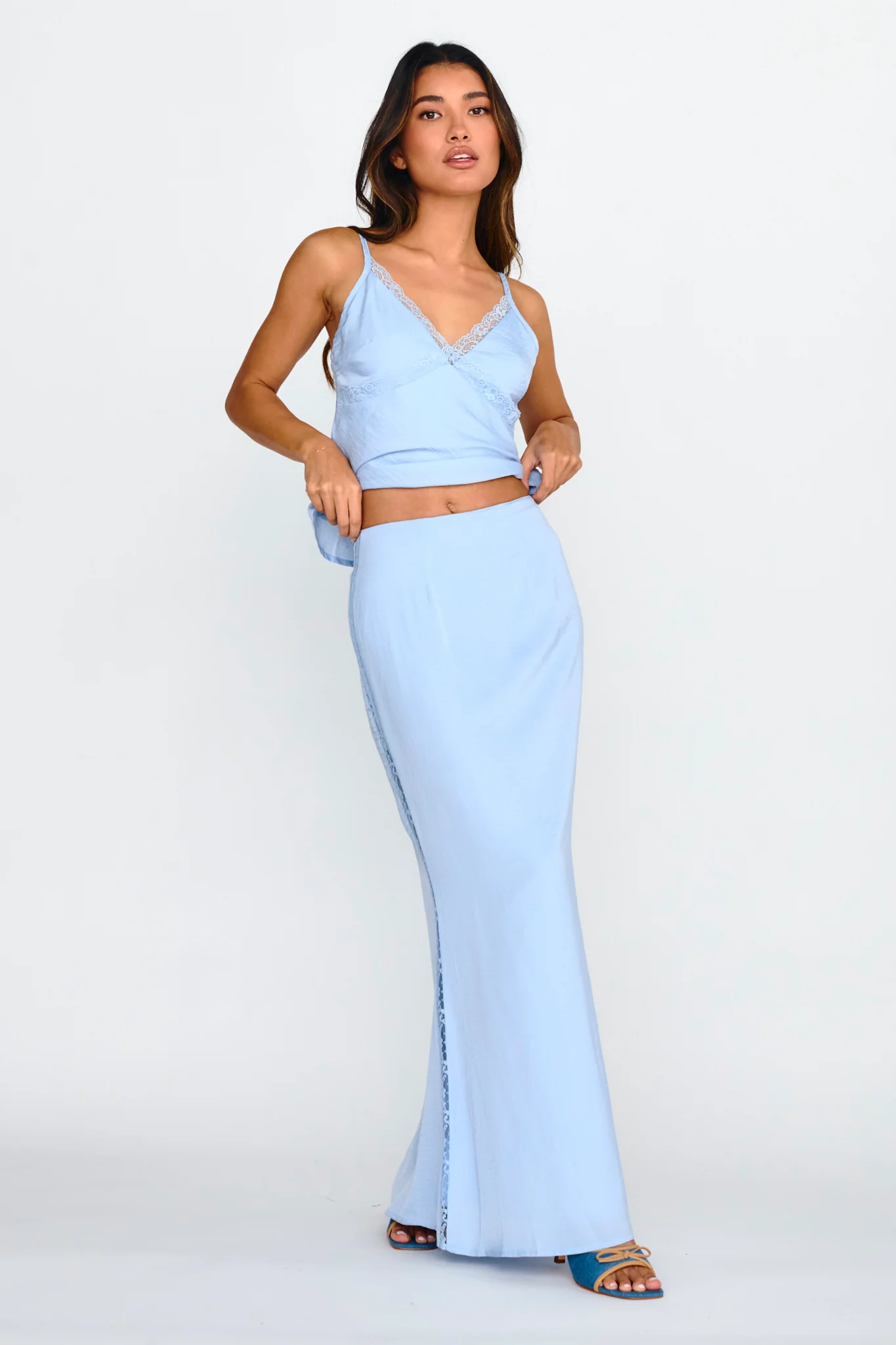 Pammy Lace Trim Maxi Skirt Cloud Blue - Sonourner