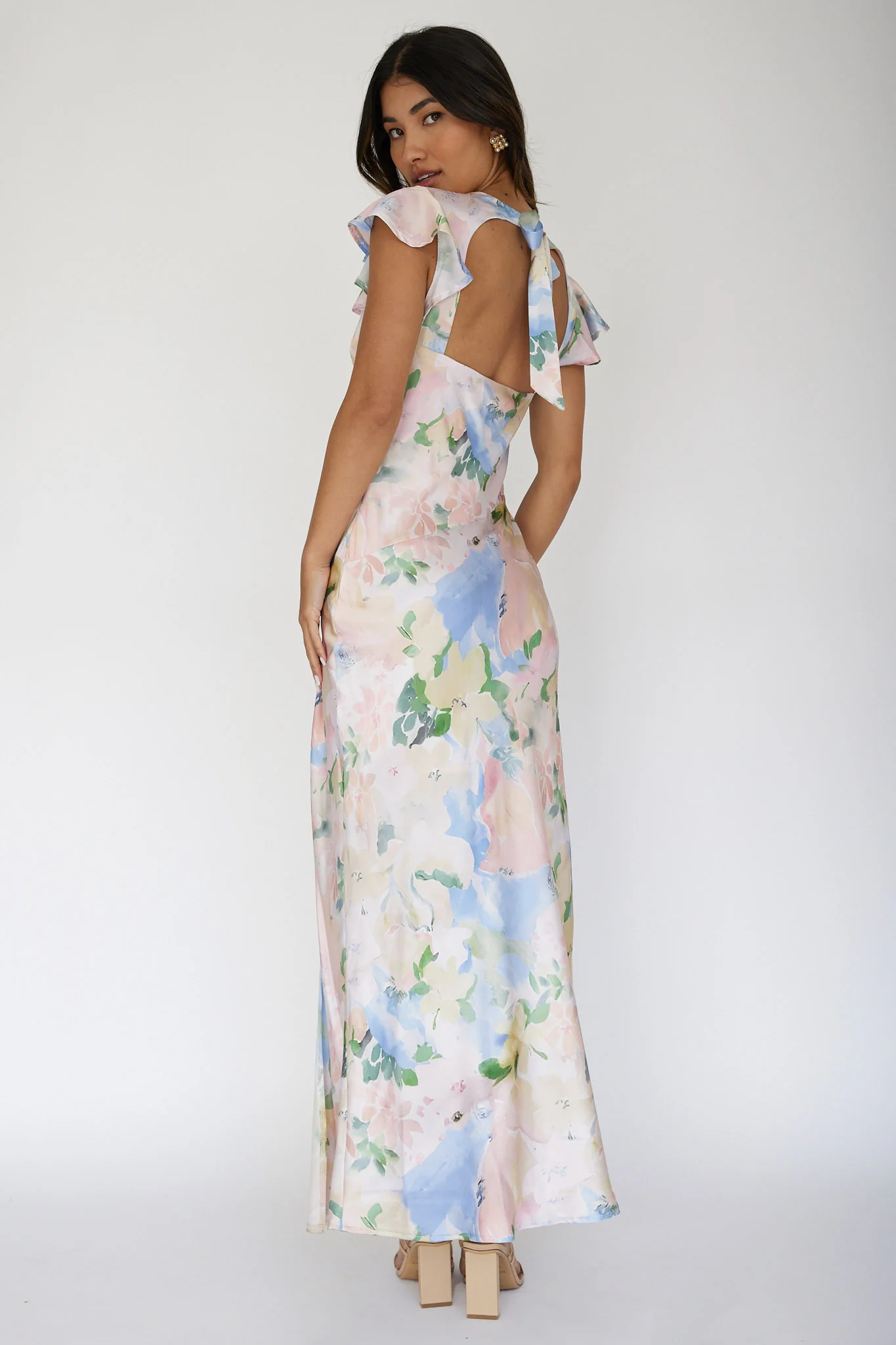 Jannet Keyhole Back Maxi Dress Floral Apricot - Sonourner
