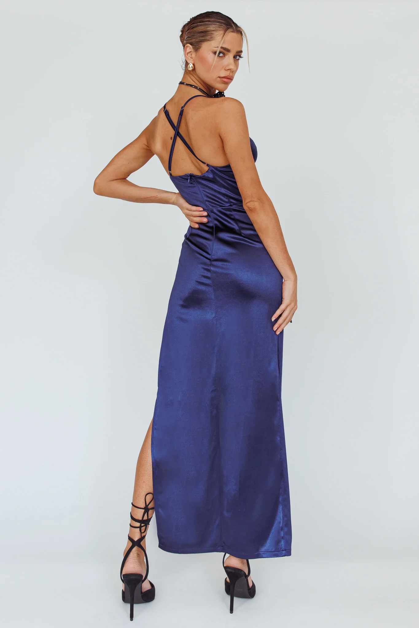 Cierra Thigh Split Maxi Dress Navy - Sonourner