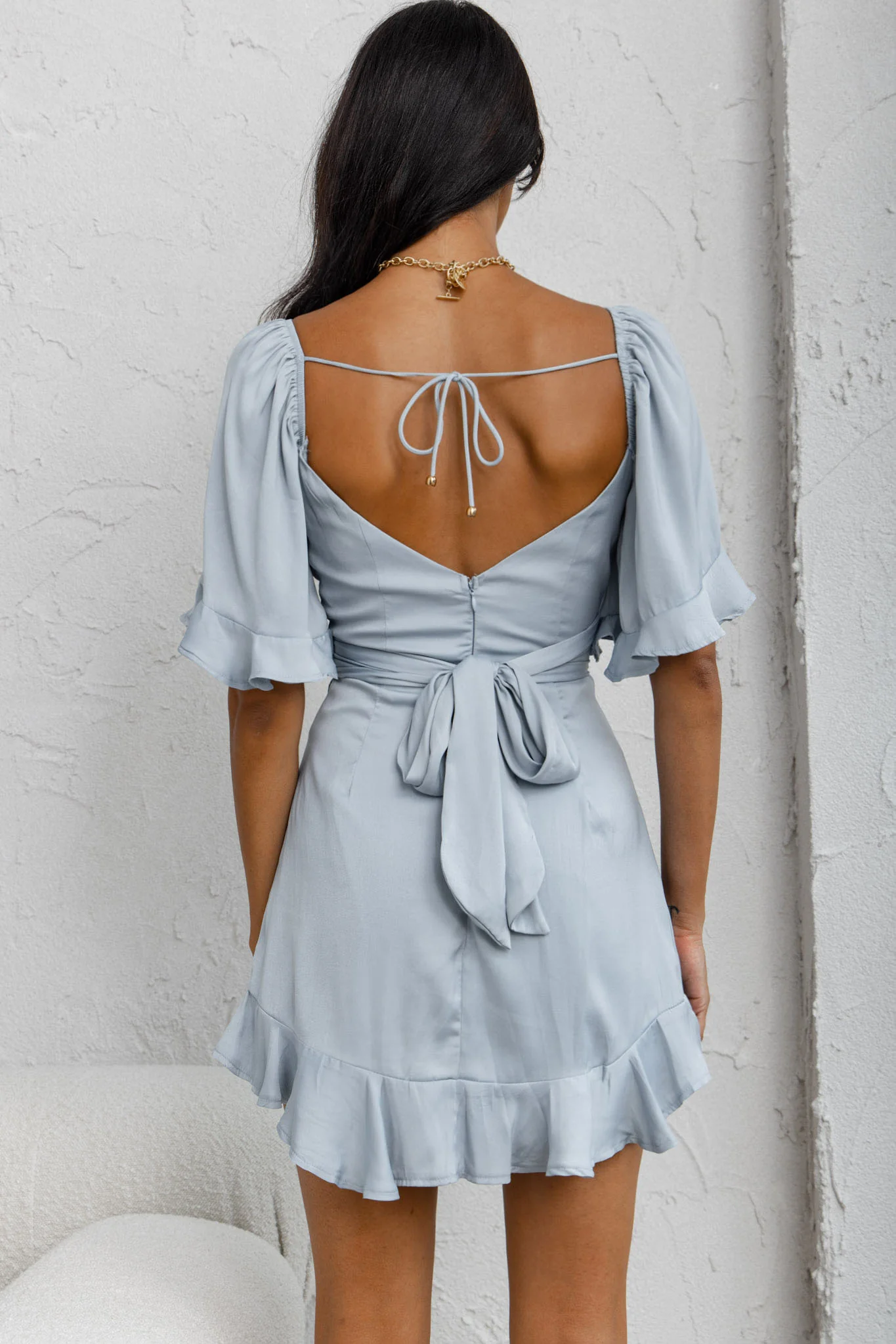 Hand In Mine Ruffle Hem Dress Blue - Sonourner