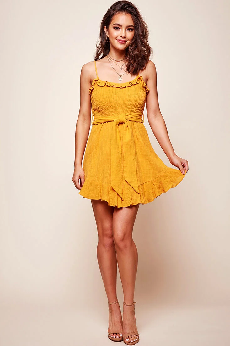 Mika Shirred Bust Swing Dress Mustard - Sonourner