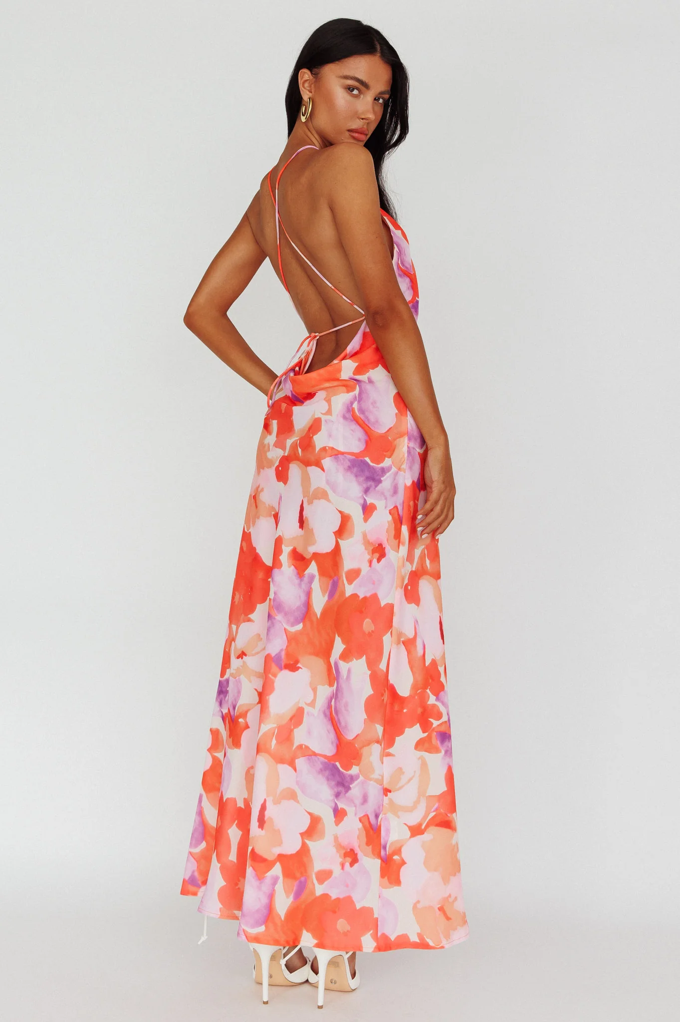 Val Cowl Back Maxi Dress Floral Orange - Sonourner