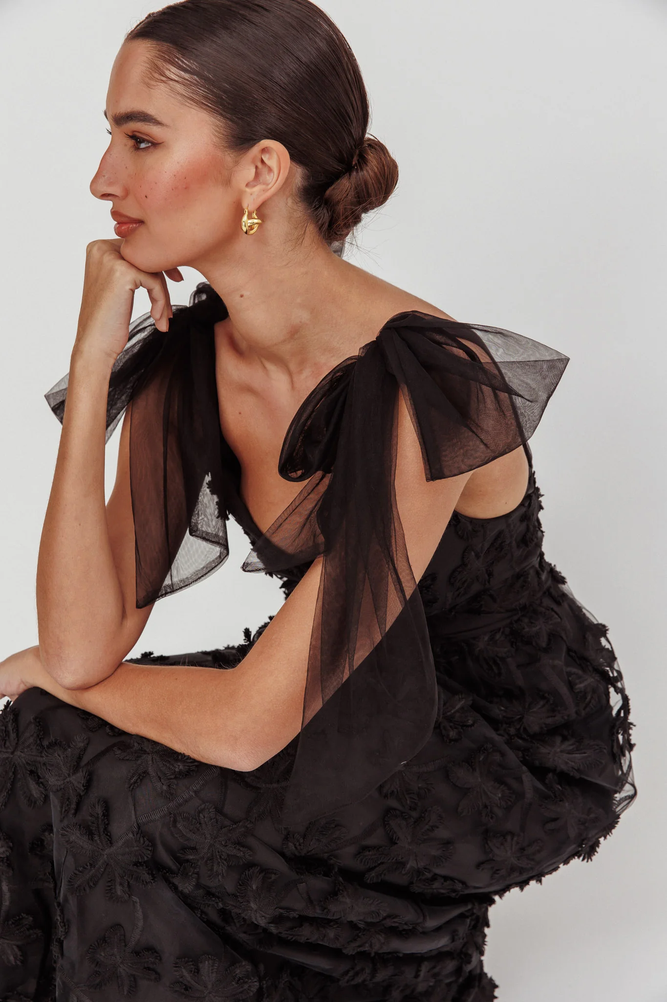 Mykonos Morning Tied Shoulder Tree Maxi Dress Black - Sonourner