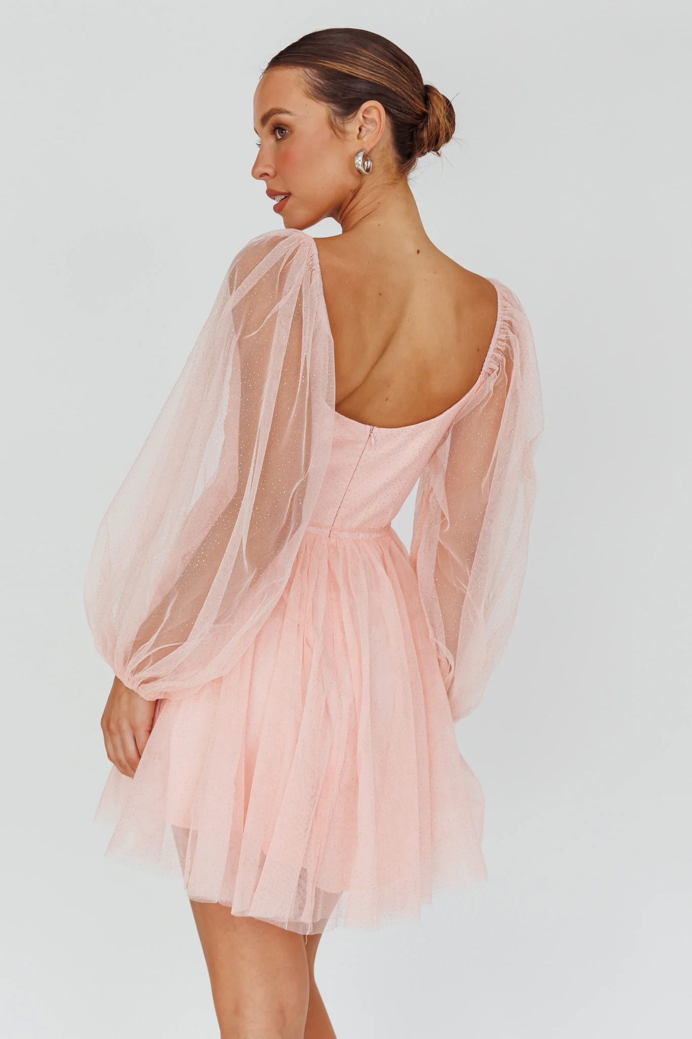 Fairytale Dream Pleat Neckline Mini Dress Sparkle Pink - Sonourner