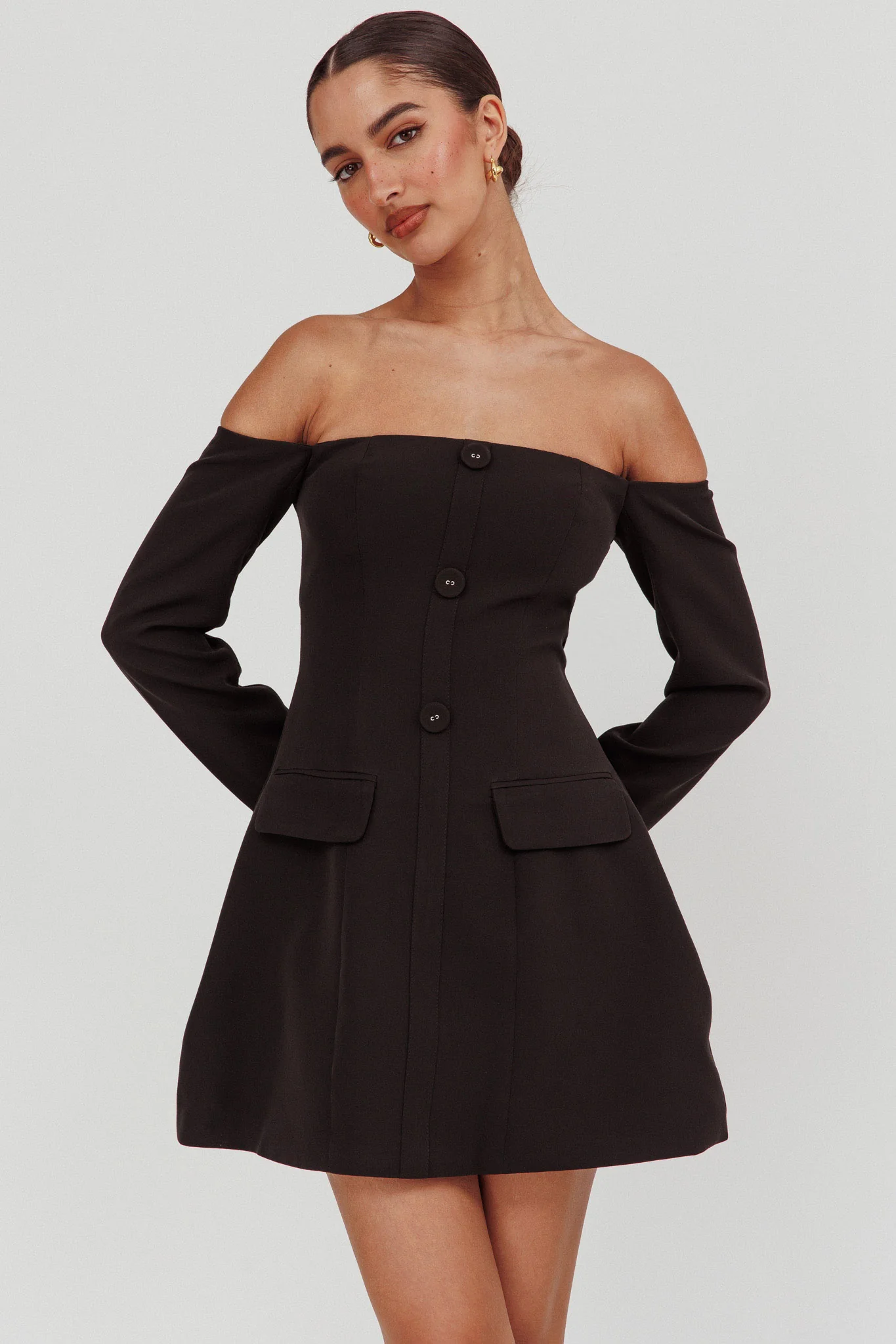 Cherry Wine Off Shoulder Mini Dress Black - Sonourner