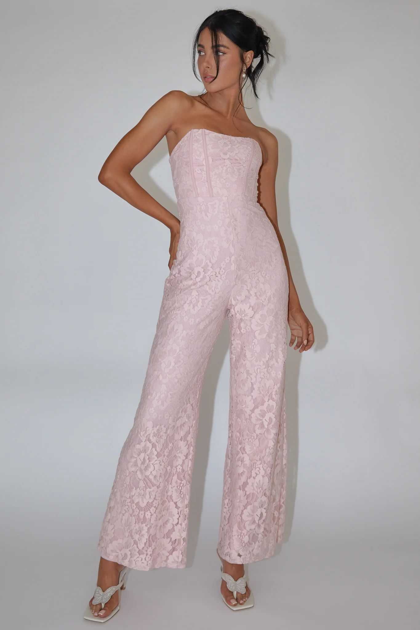 Ankita Strapless Lace Jumpsuit Pink Blush - Sonourner