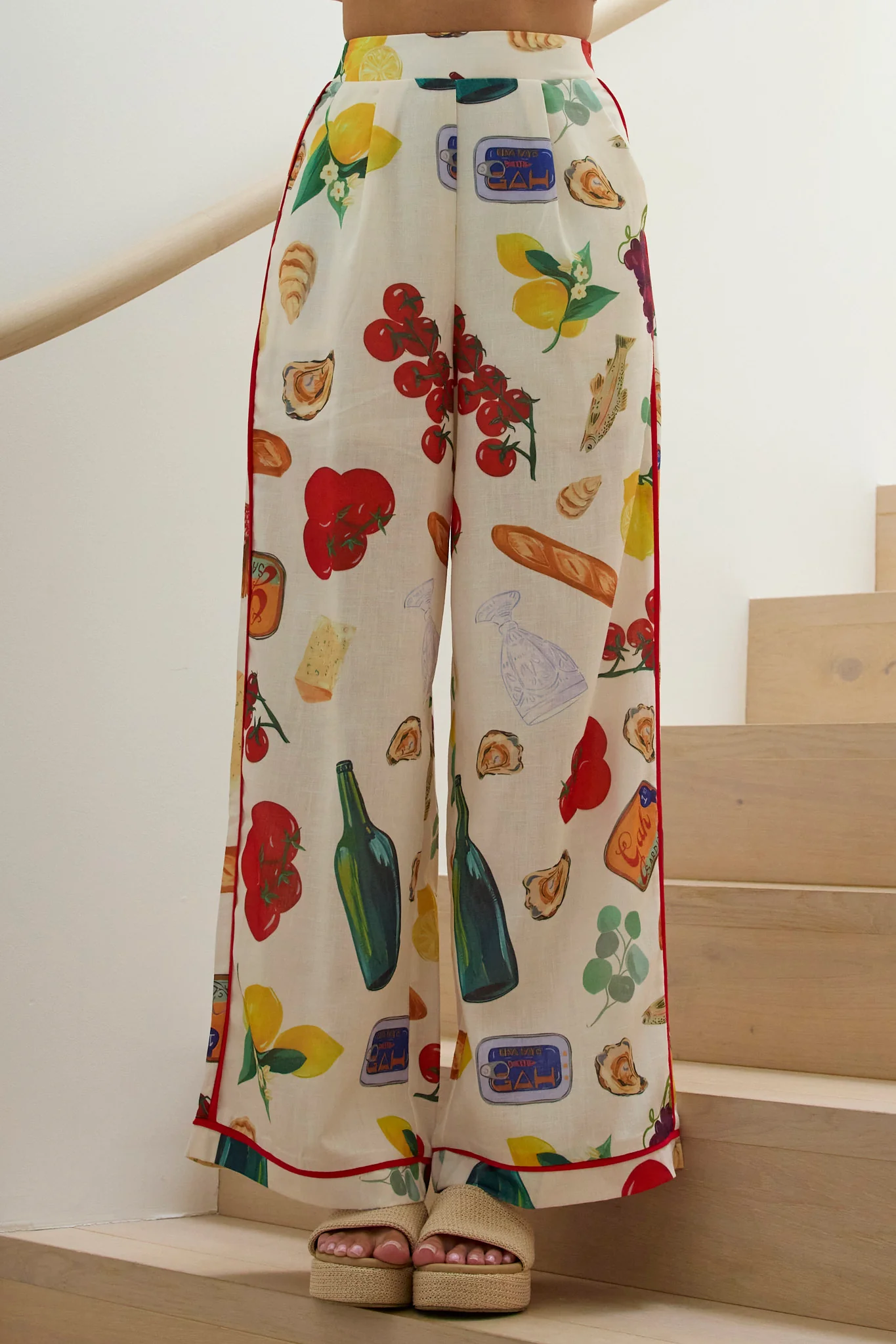 Canyons Piping Trim Wide Leg Pants Print Beige - Sonourner