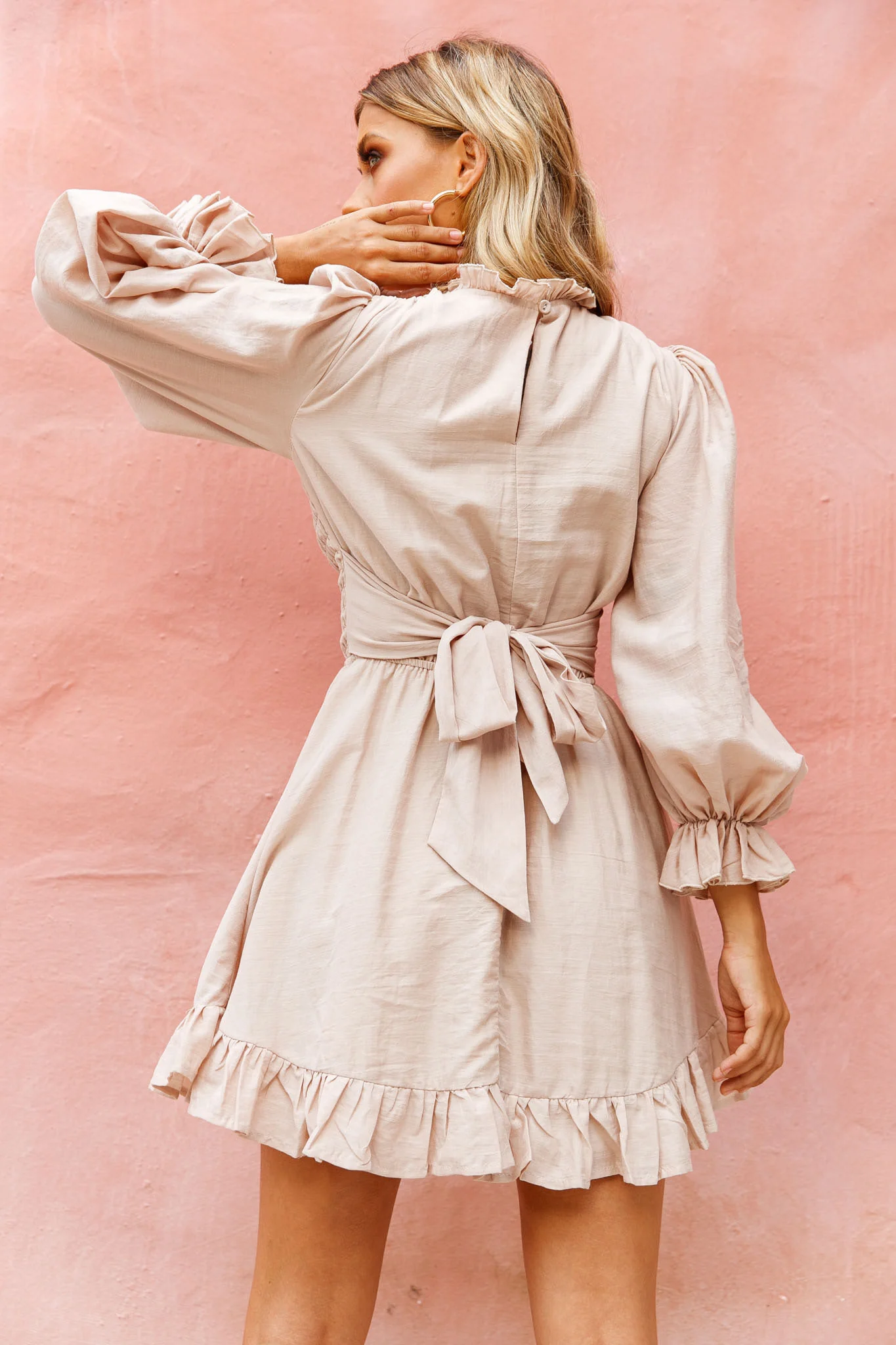 Marianna Long Sleeve Shirred Bust Dress Mocha - Sonourner