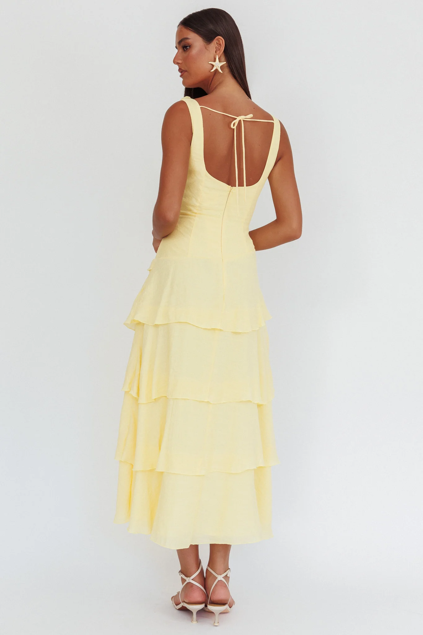 Khlara V-Neck Frill Trim Maxi Dress Butter - Sonourner