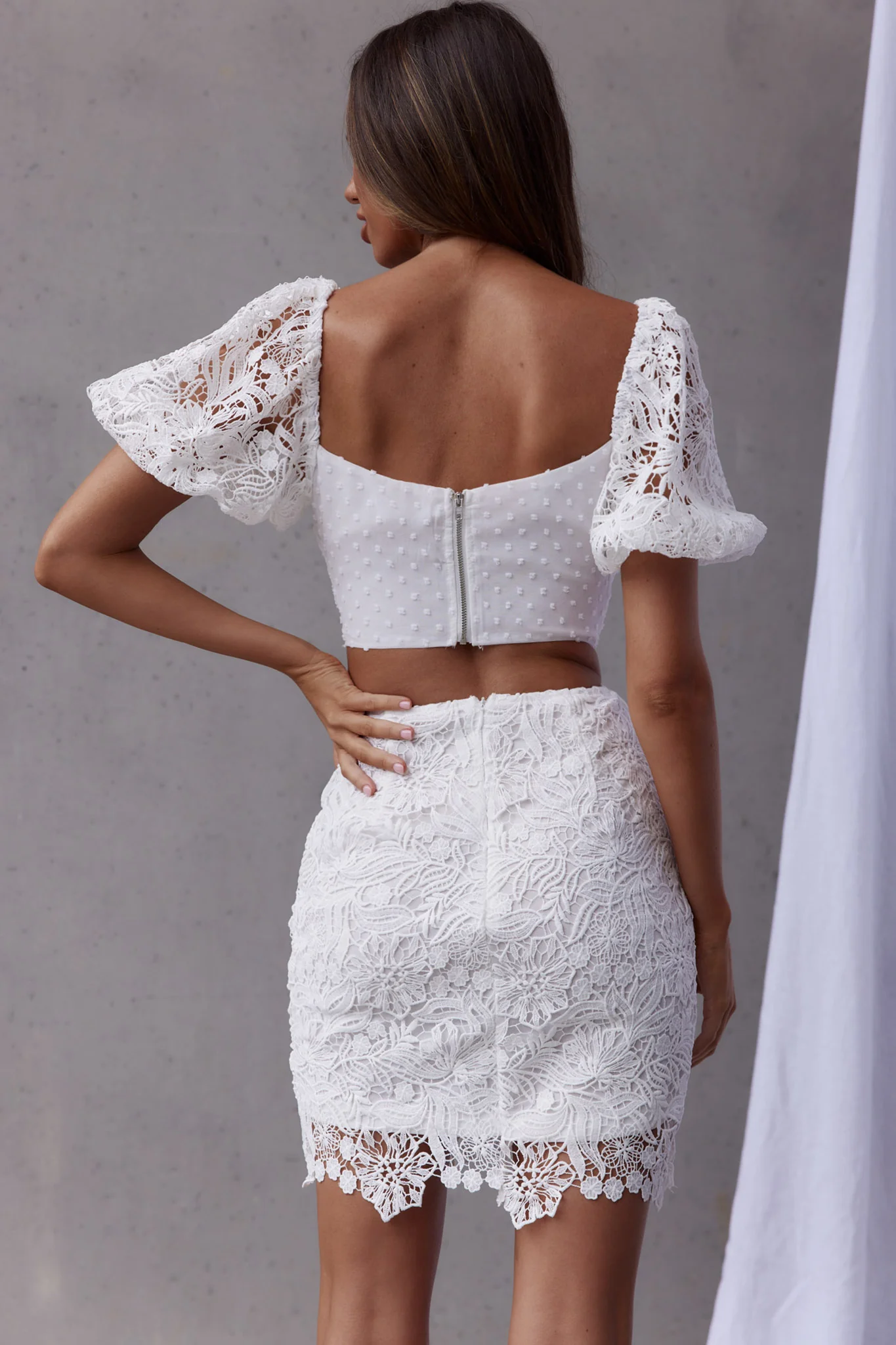 First Love Tied Bust Lace Dress White - Sonourner