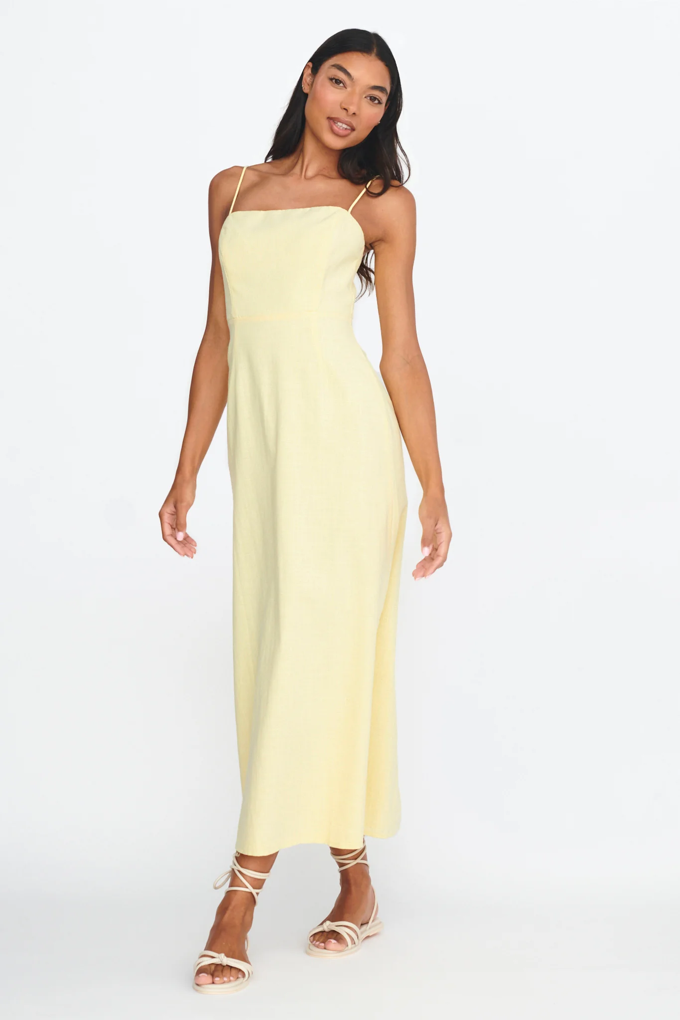 Light Hearted Square Neckline Maxi Dress Lemon - Sonourner