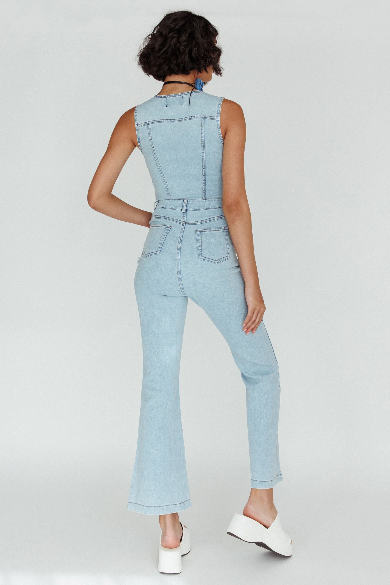 Jazelle Button Front Jumpsuit Washed Blue - Sonourner