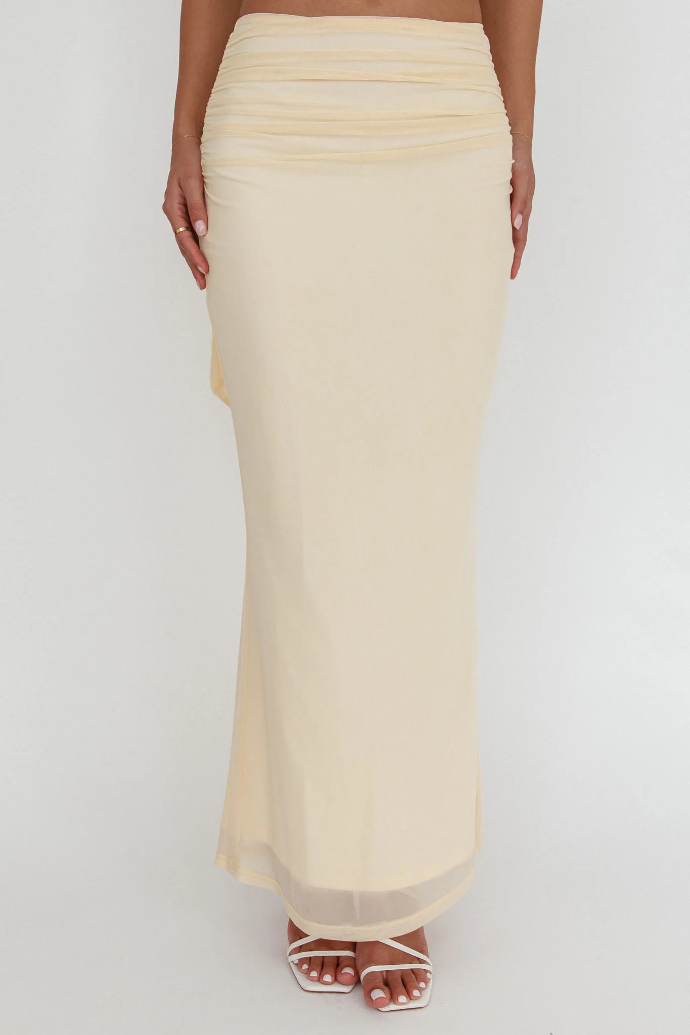 All The Lights Ruched Midi Skirt Cream - Sonourner