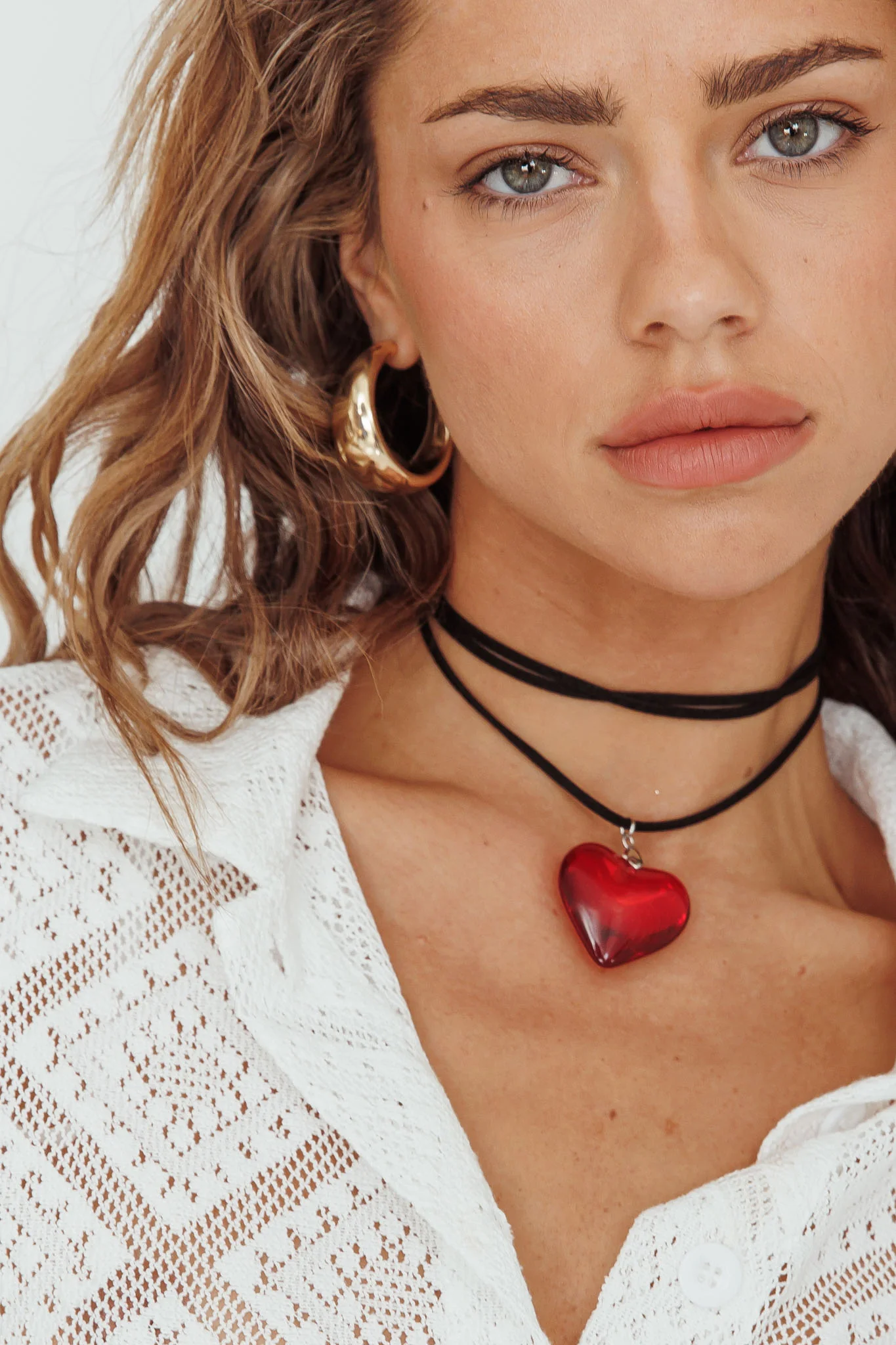 Lovers Heart Choker Necklace Red - Sonourner