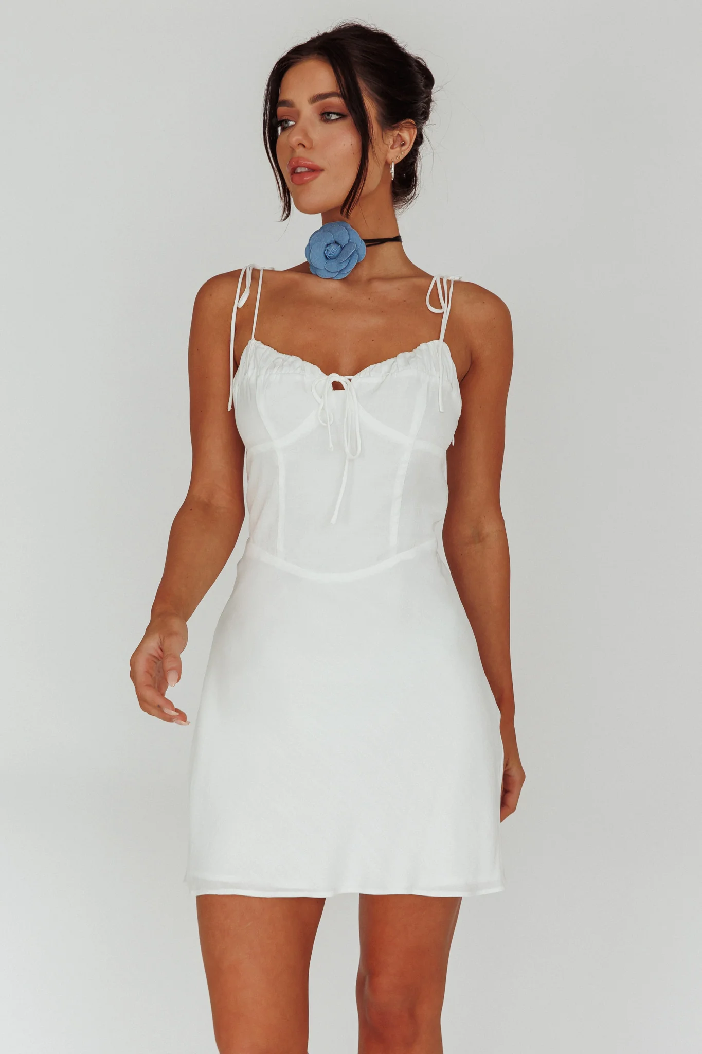 Heavenly Feels Tied Shoulder Mini Dress White - Sonourner