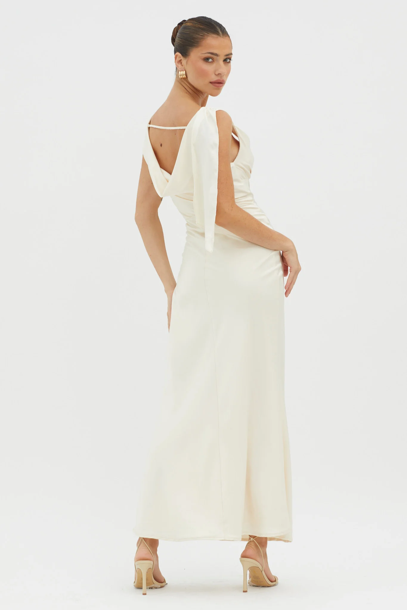 It's A Date Cowl Neck Maxi Dress Pearl - Sonourner
