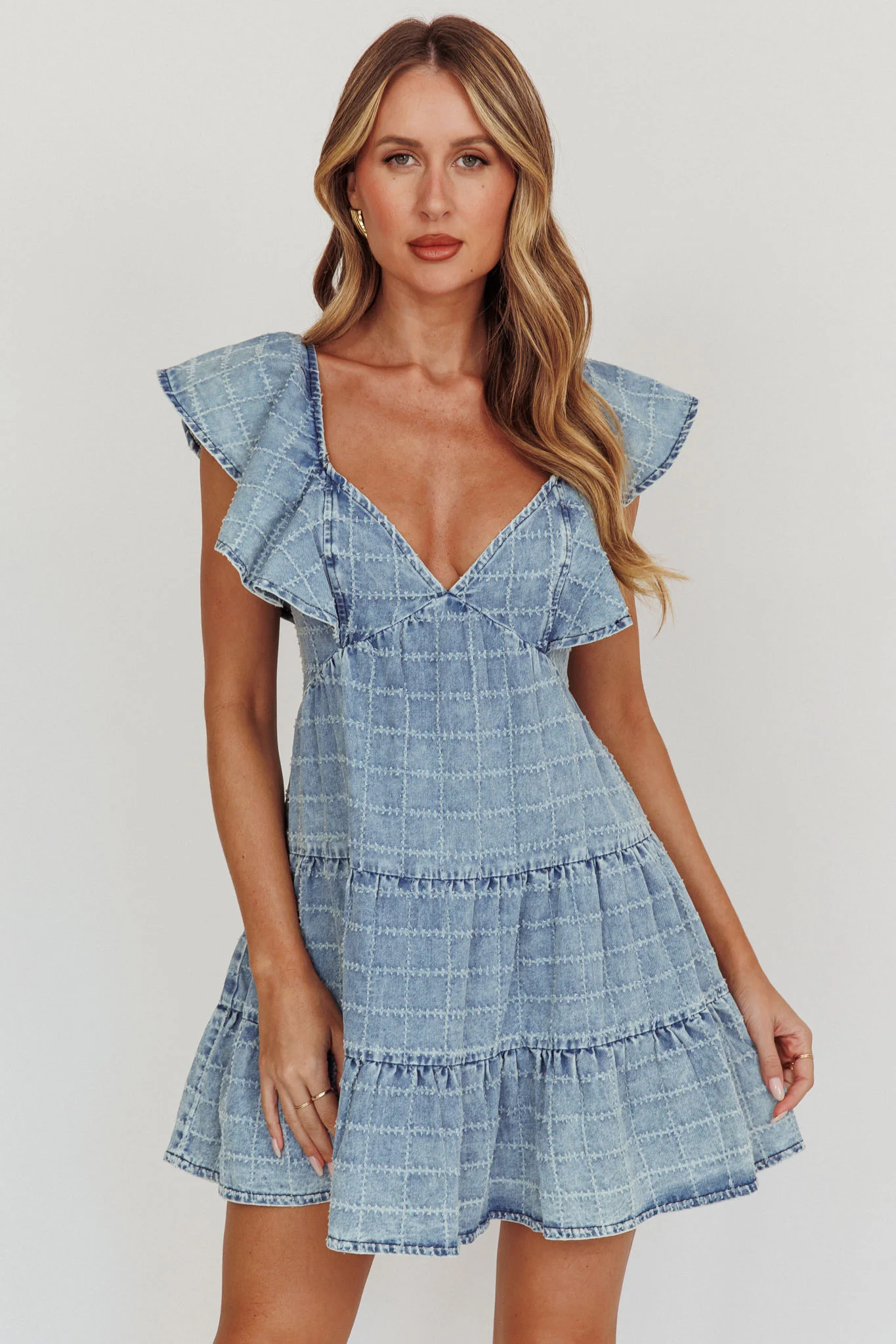 Daffodil Ruffle A-Line Mini Dress Light Blue - Sonourner