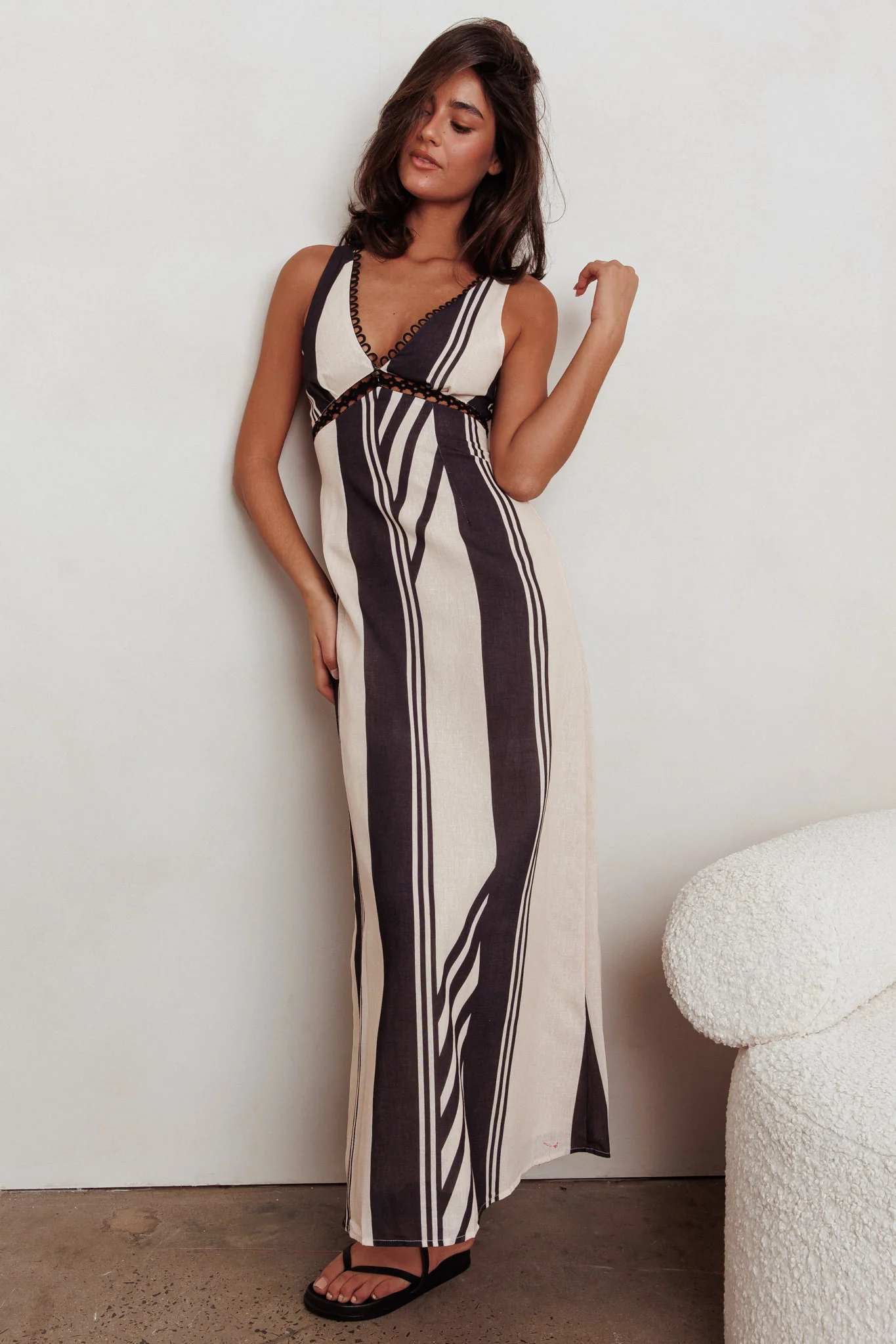 Cambria Sleeveless Striped Maxi Dress Black - Sonourner