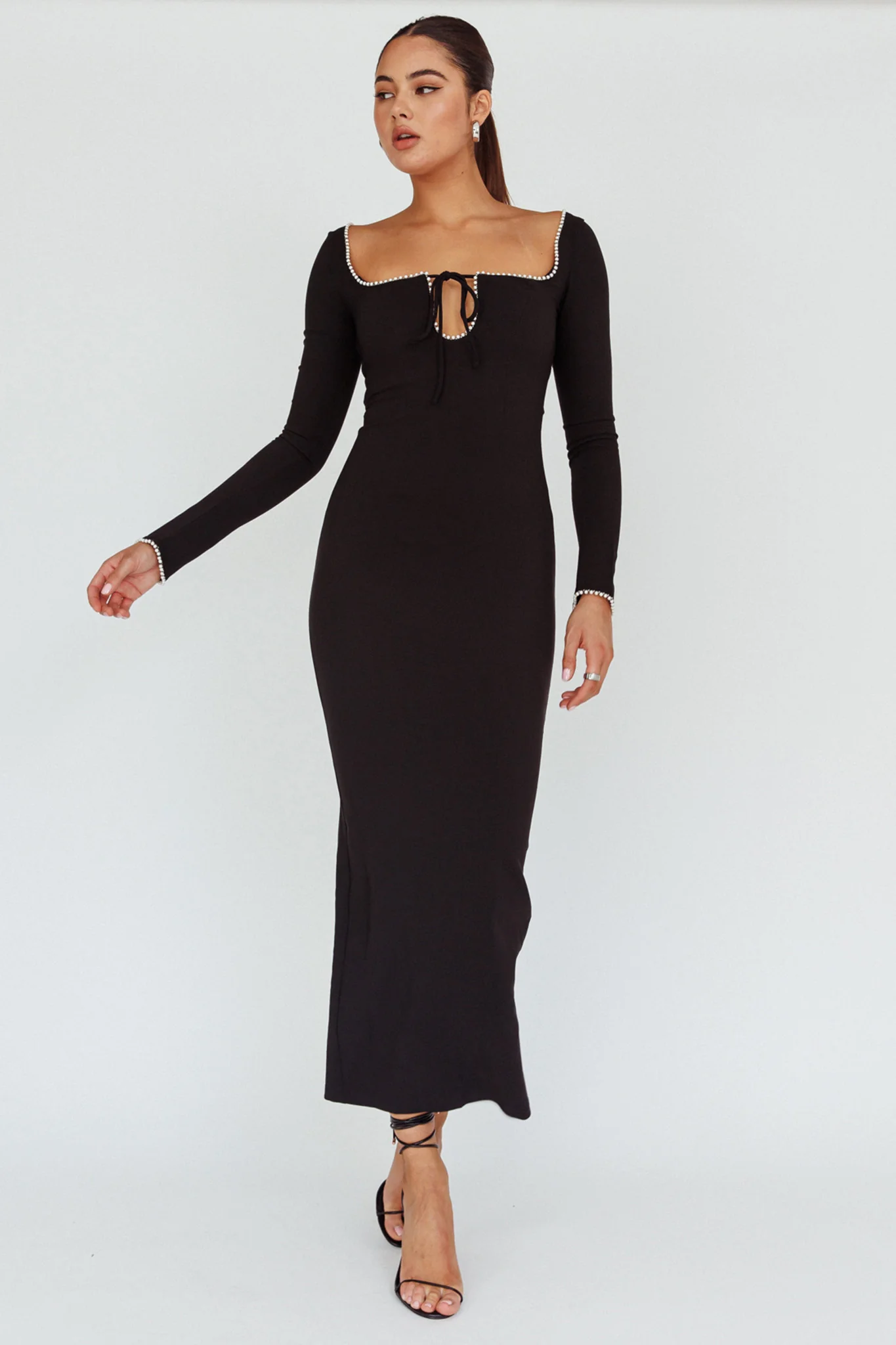 Samantha Pearl Detailing Midi Dress Black - Sonourner