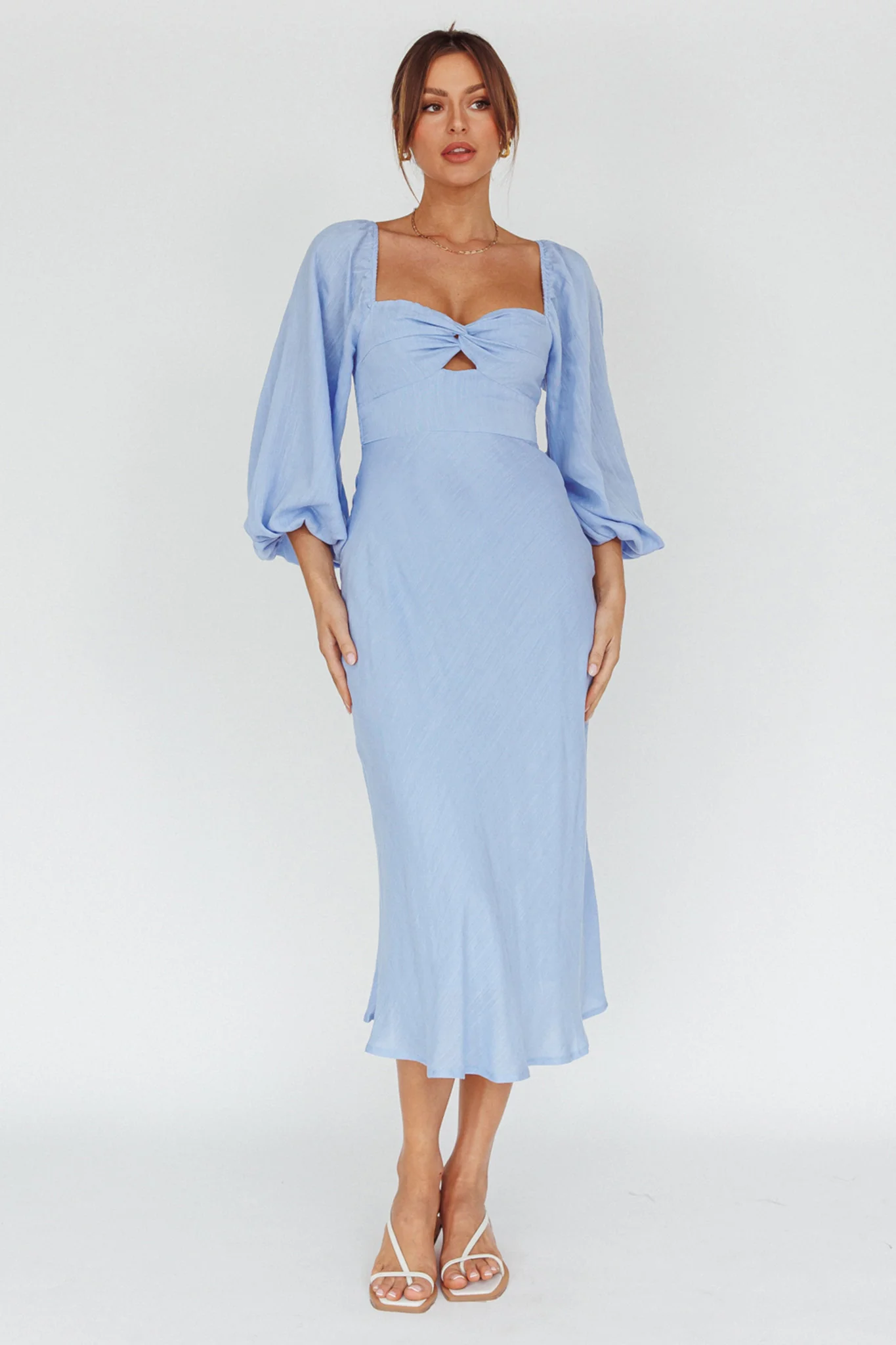 Betina Twist Bust Long Sleeve Midi Dress Blue - Sonourner