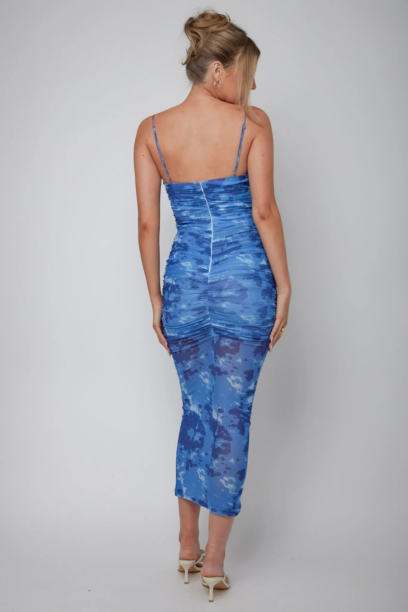 Logan Ruched Midi Dress Mottled Blue - Sonourner