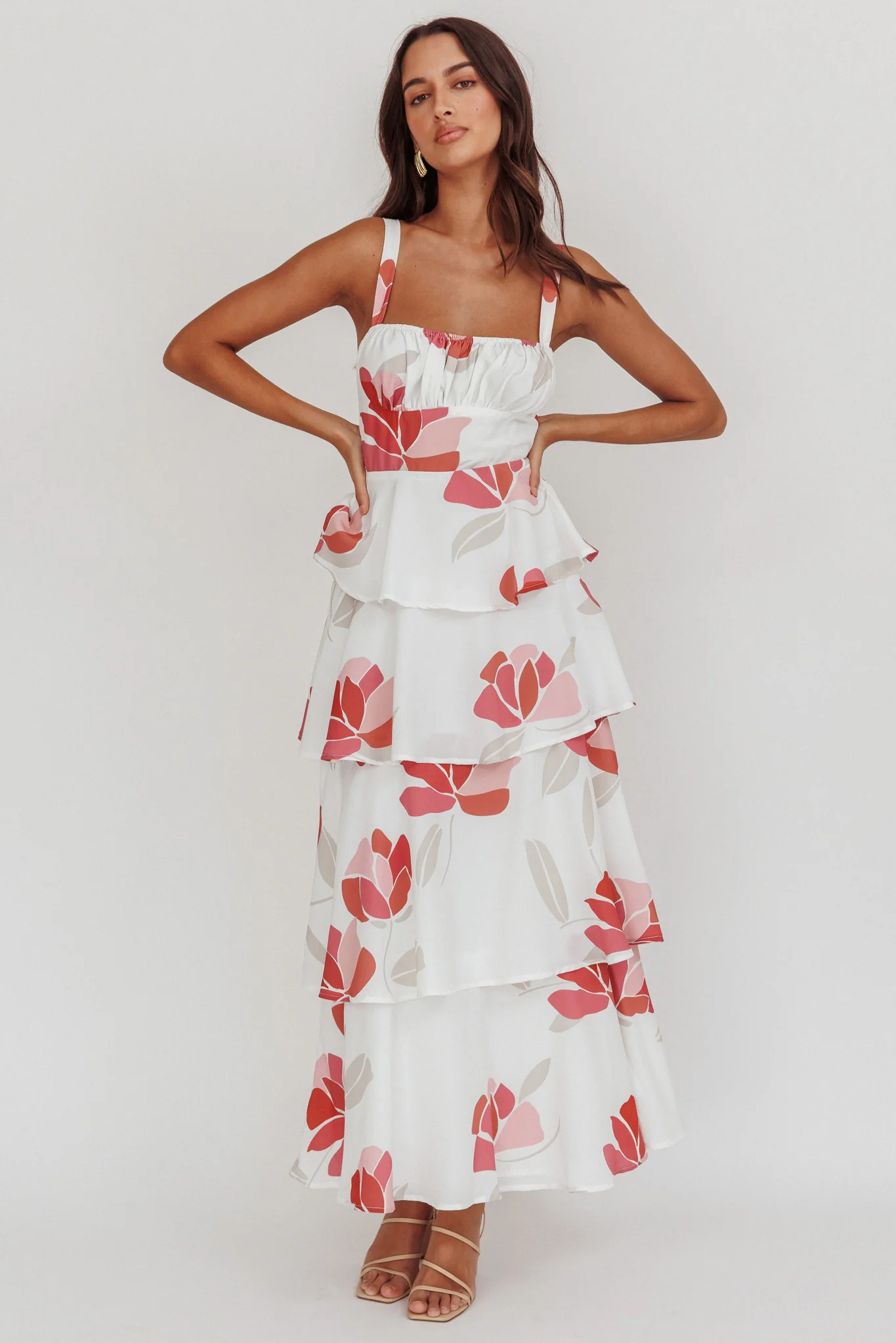 Provence Bloom Tiered Floral Maxi Dress Rose - Sonourner