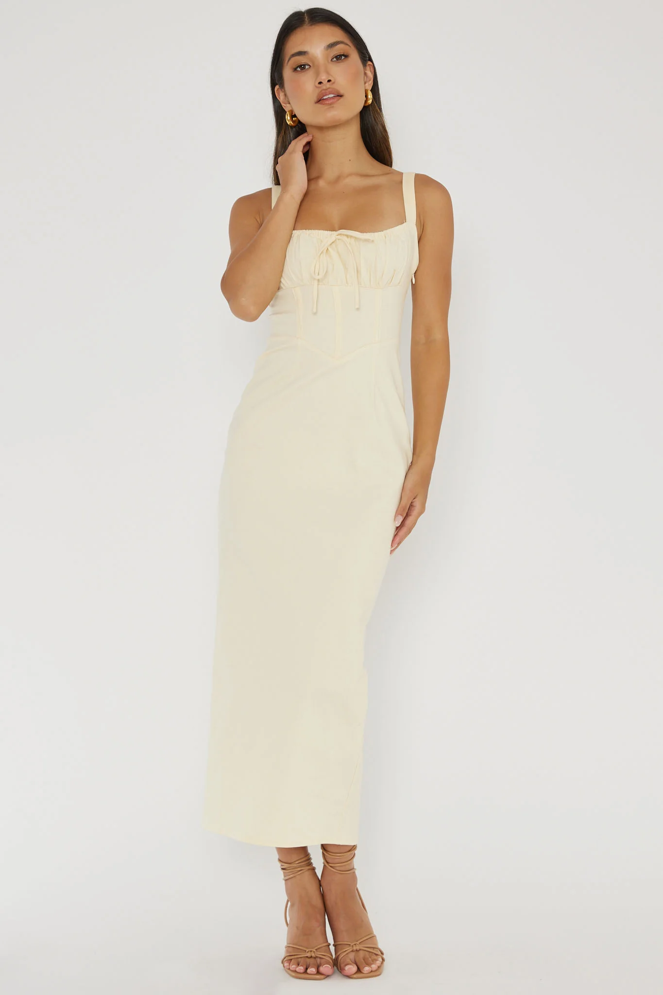 Sweet Pea Tied Bust Midi Dress Butter - Sonourner