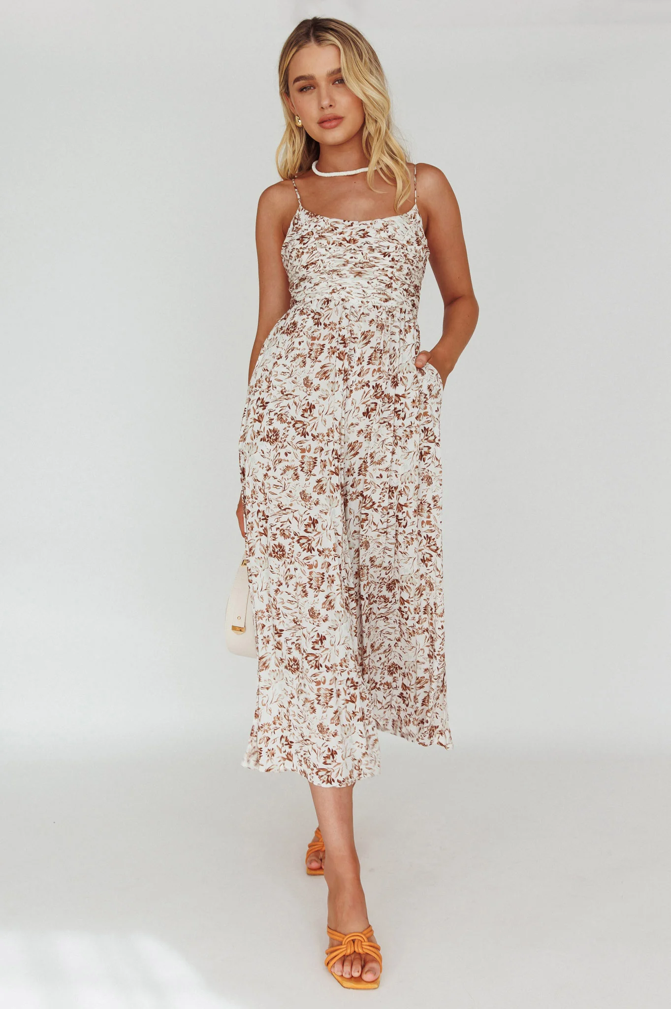 Corrie Gathered Bodice Jumpsuit Floral White - Sonourner