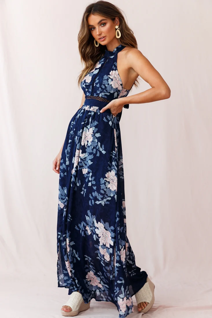 Baylor Floral Halterneck Maxi Dress Navy - Sonourner