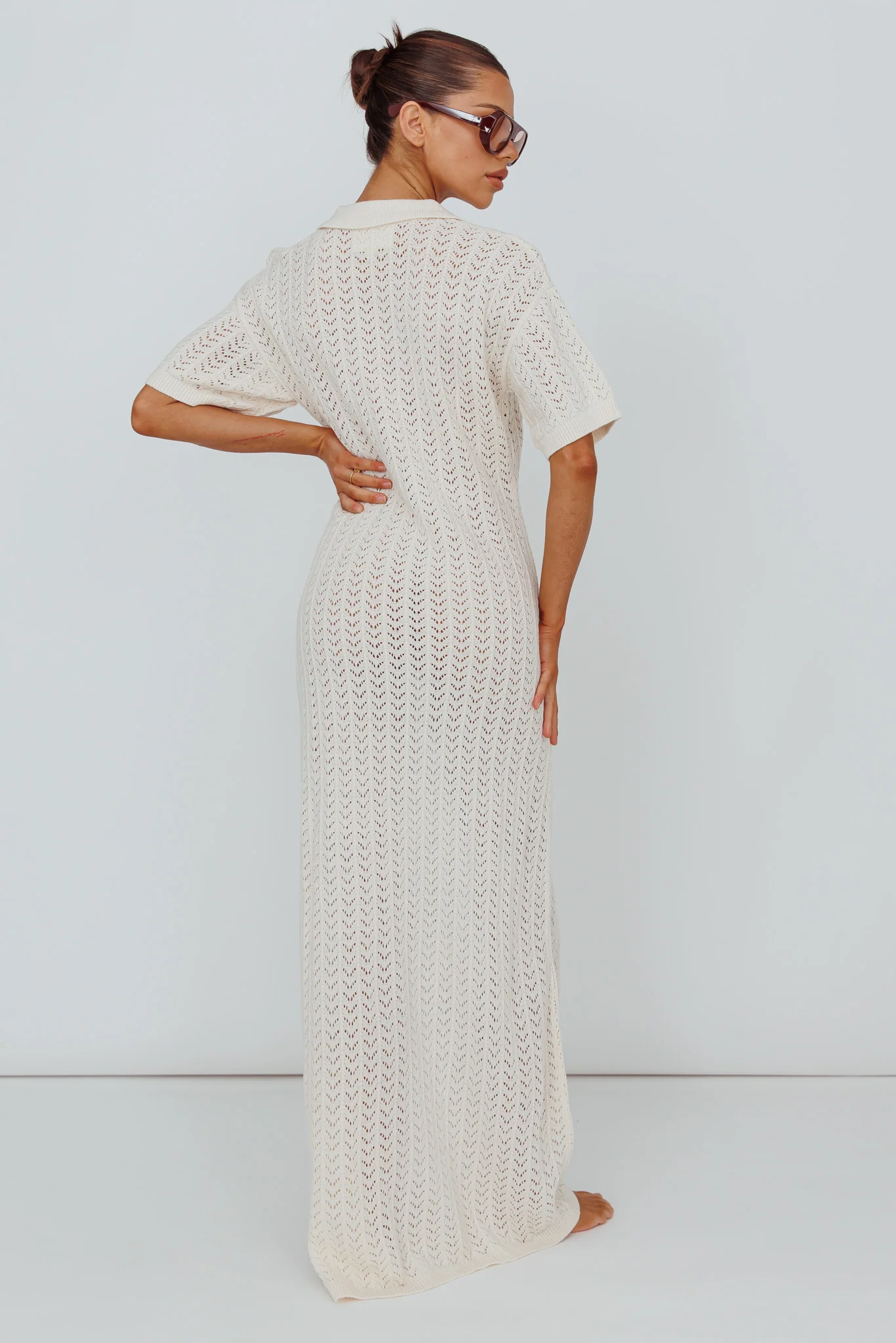 Clearwater Crochet Short Sleeve Maxi Dress White - Sonourner