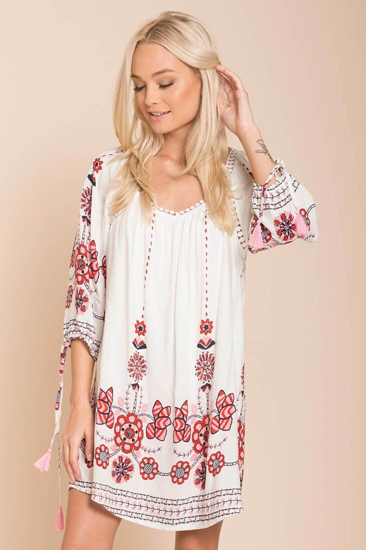 Ellis Floral Day Dress White / Red - Sonourner