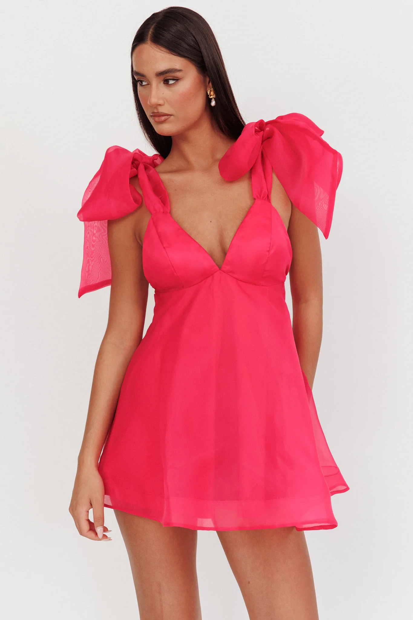 Chantilly Tied Shoulder Mini Dress Fuchsia - Sonourner