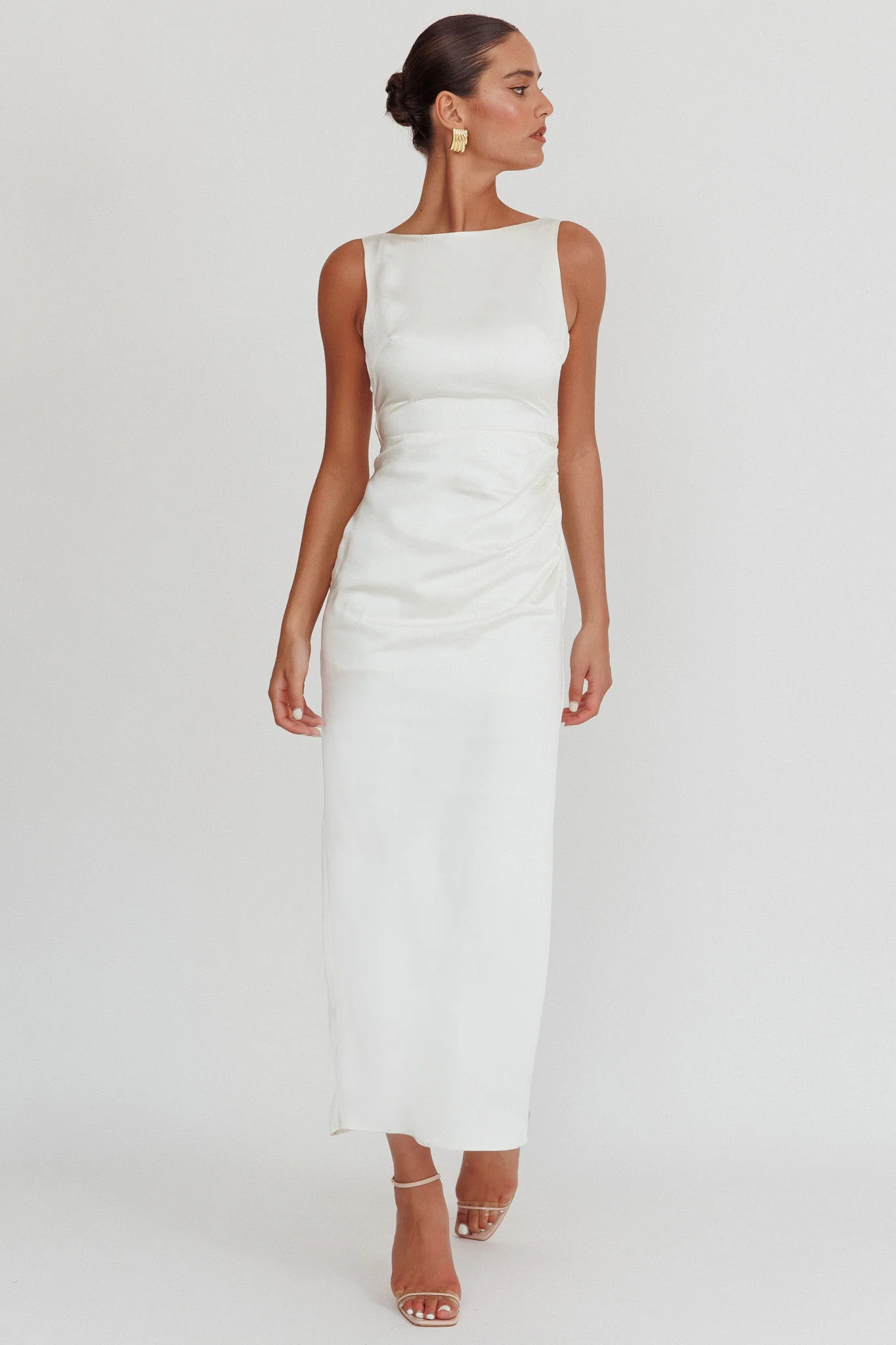 Leila Boat Neck Midi Dress Ivory - Sonourner