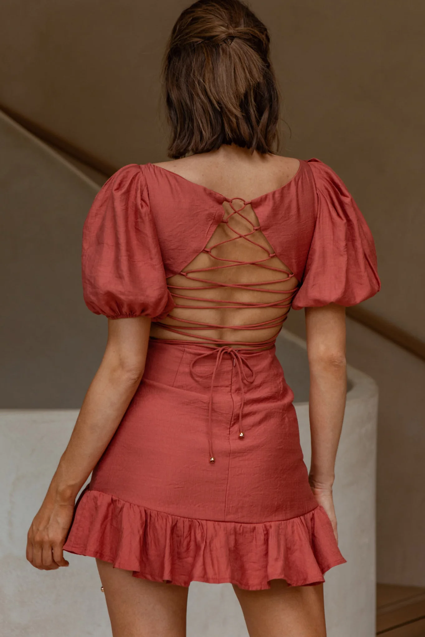 Rhode Puff Sleeve Strappy Back Dress Rose - Sonourner