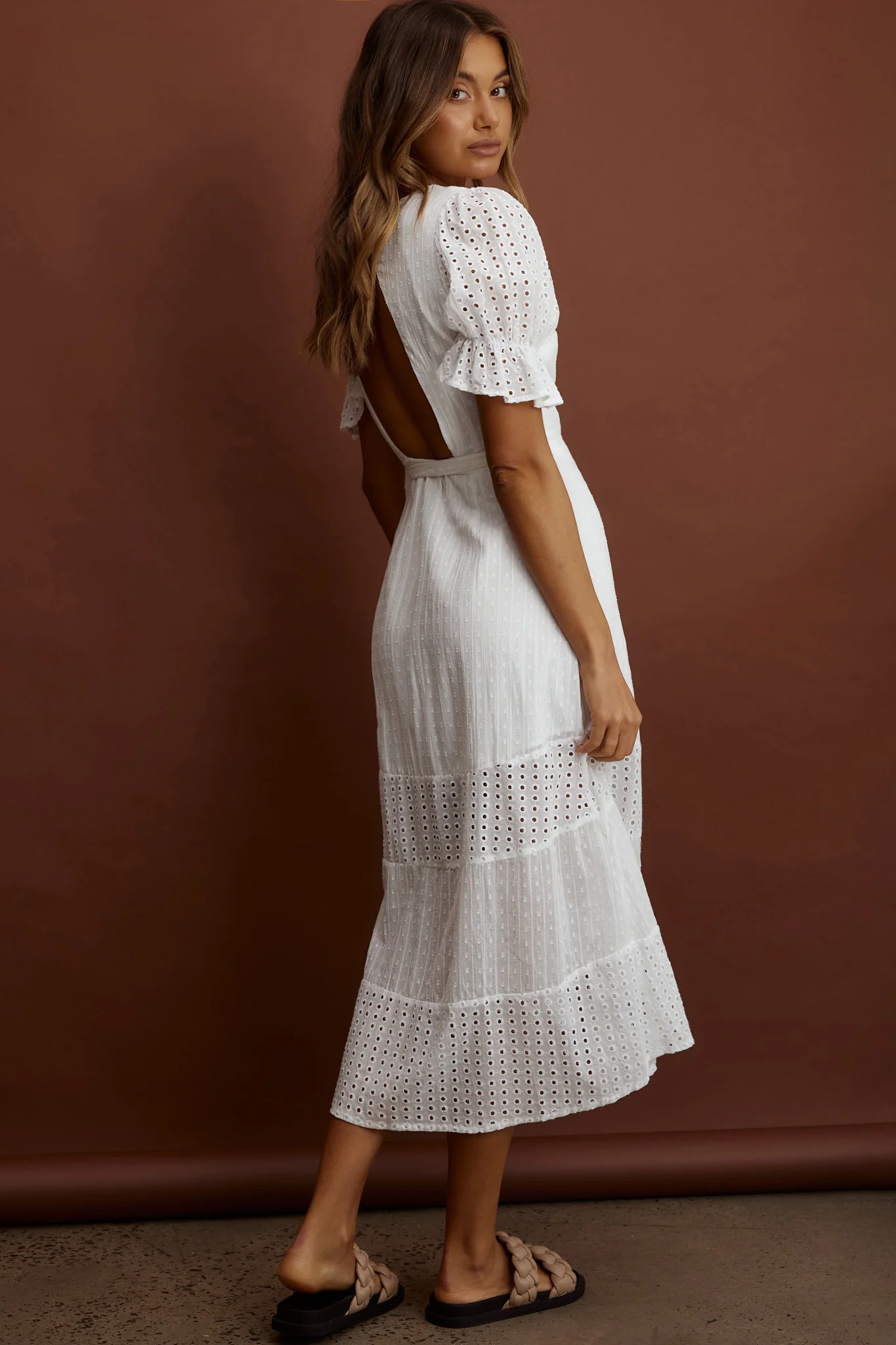 Arlington Eyelet Detail Wrap Midi Dress White - Sonourner