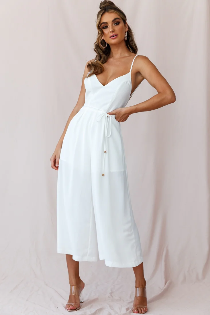 Brighton Low Back Wide Leg Jumpsuit White - Sonourner