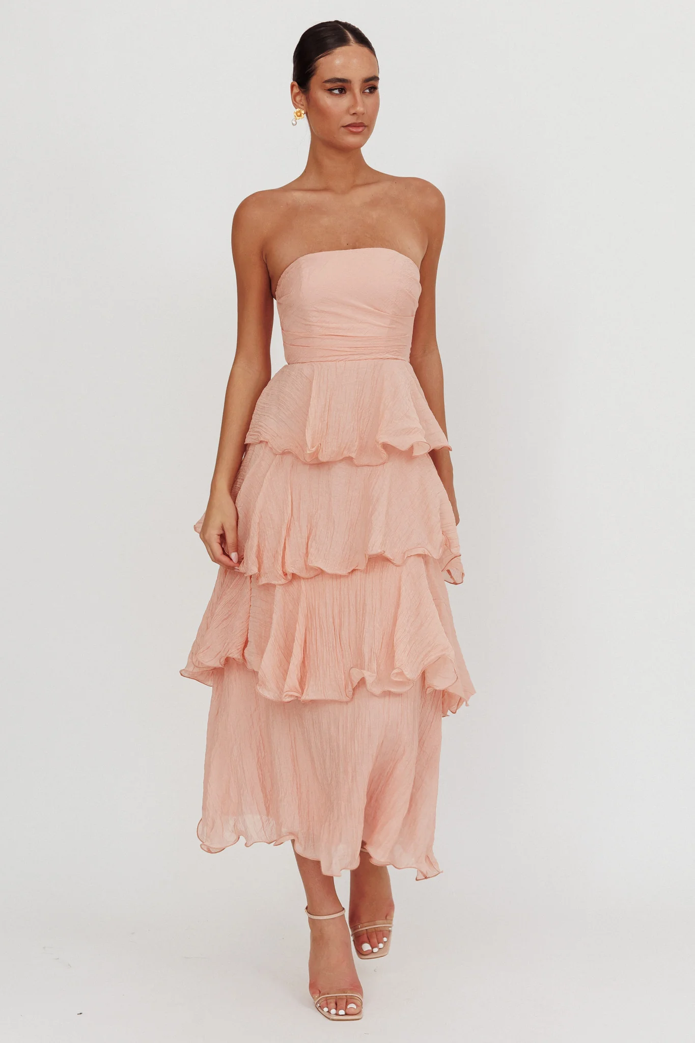 Giavana Strapless Layered Midi Dress Peach - Sonourner