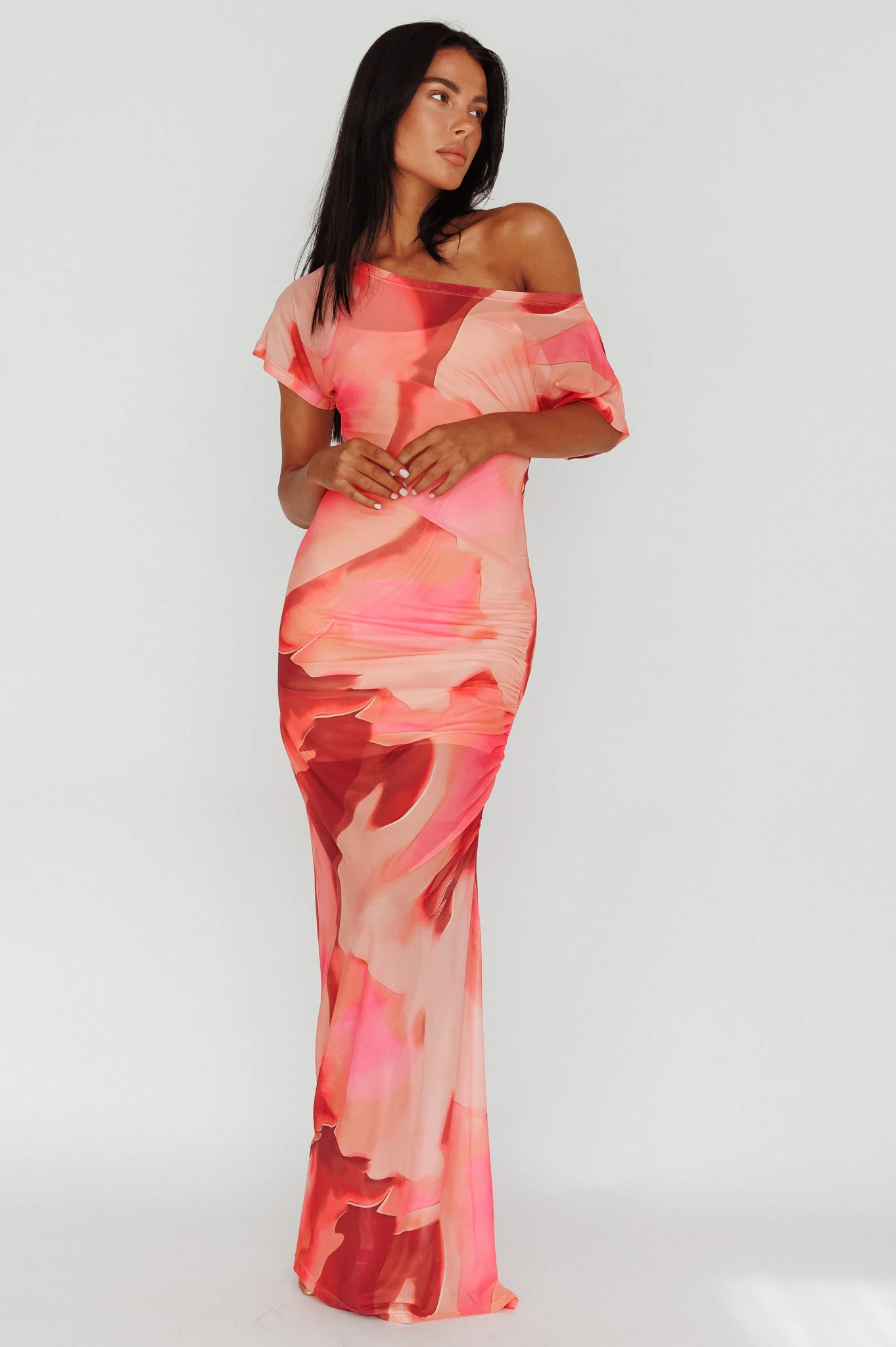 Tumi Short Sleeve Maxi Dress Printed Red - Sonourner