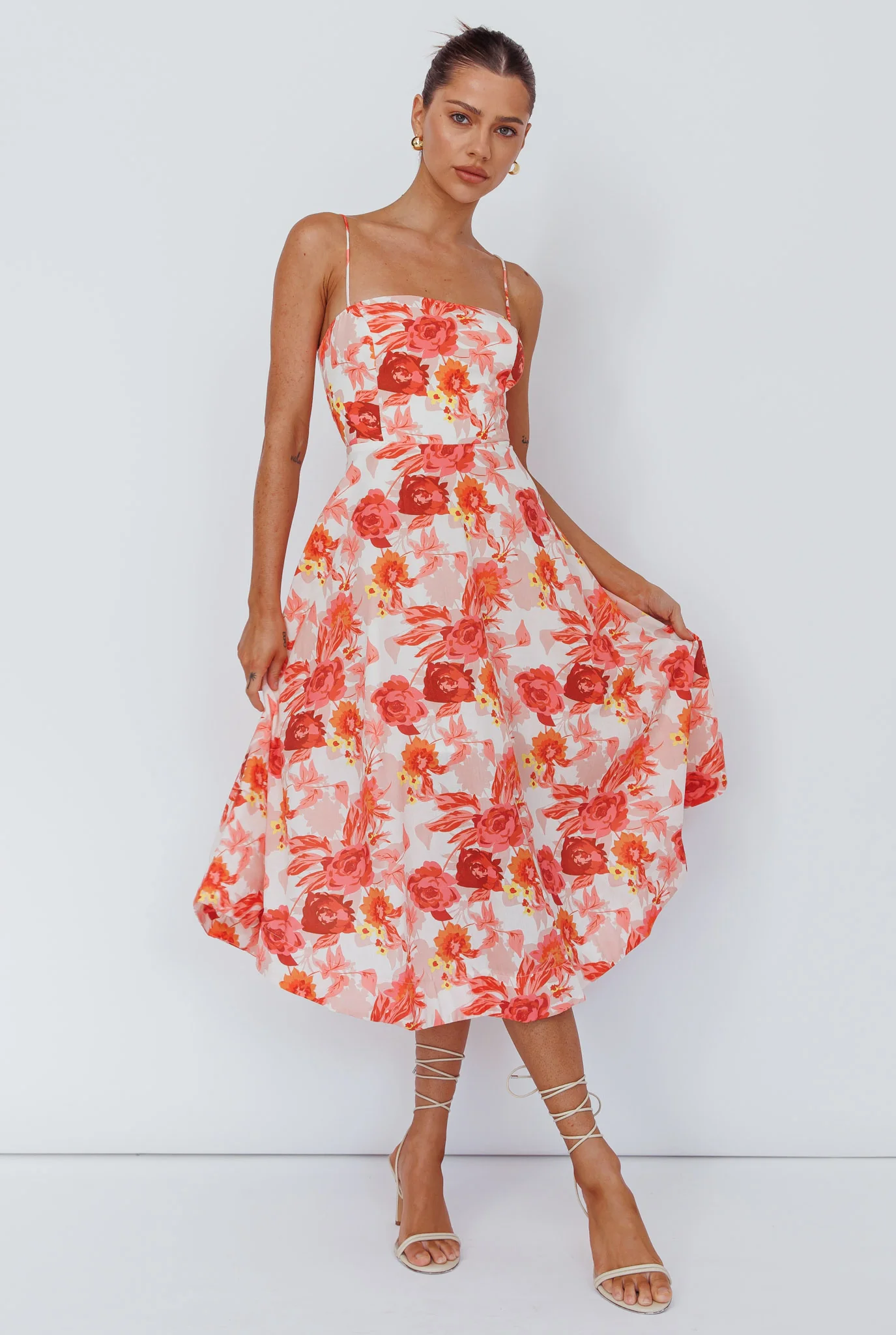 Weekender Spaghetti Strap Midi Dress Floral Peach - Sonourner