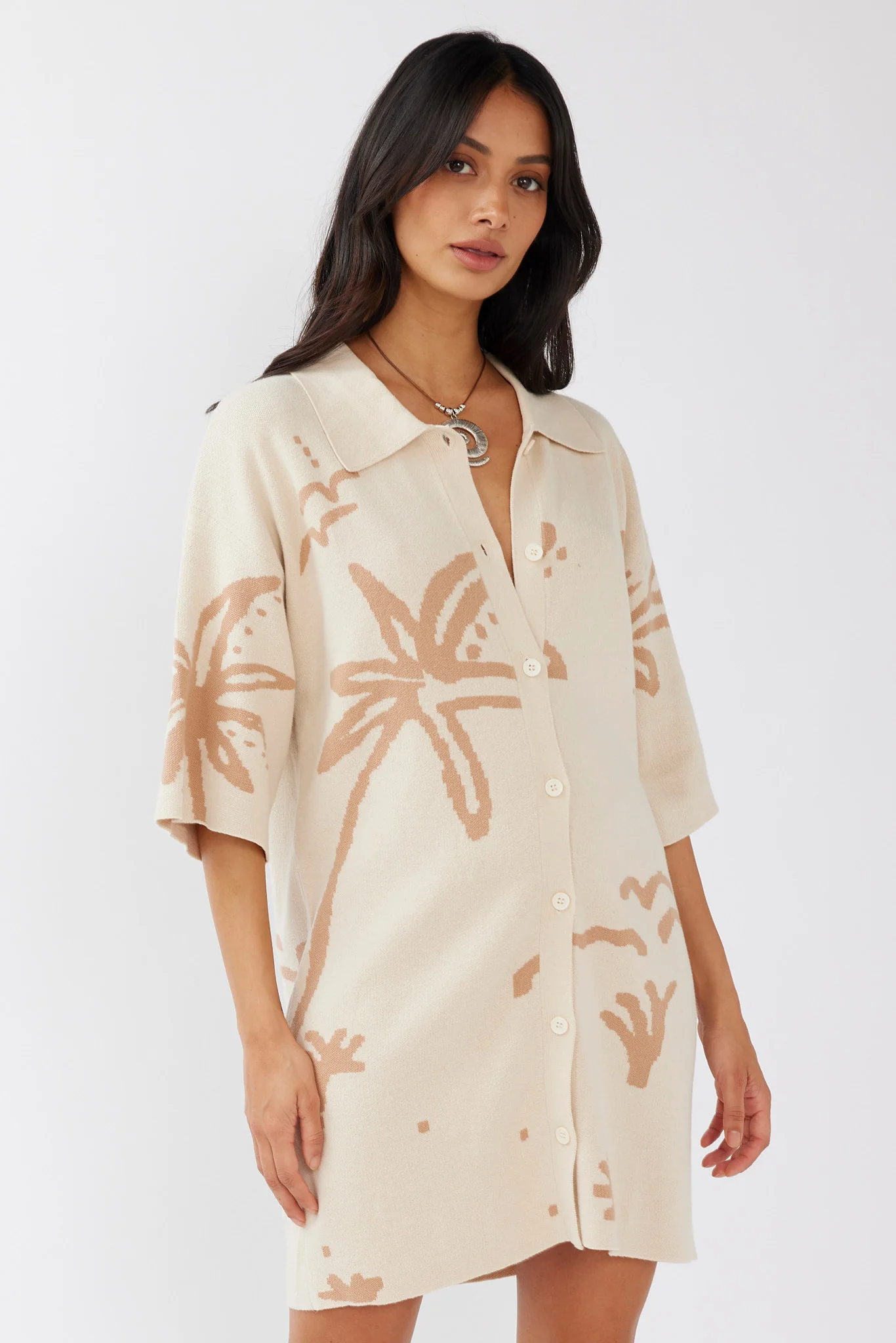 Nalani Button-Up Knit Dress Sand/Wood - Sonourner